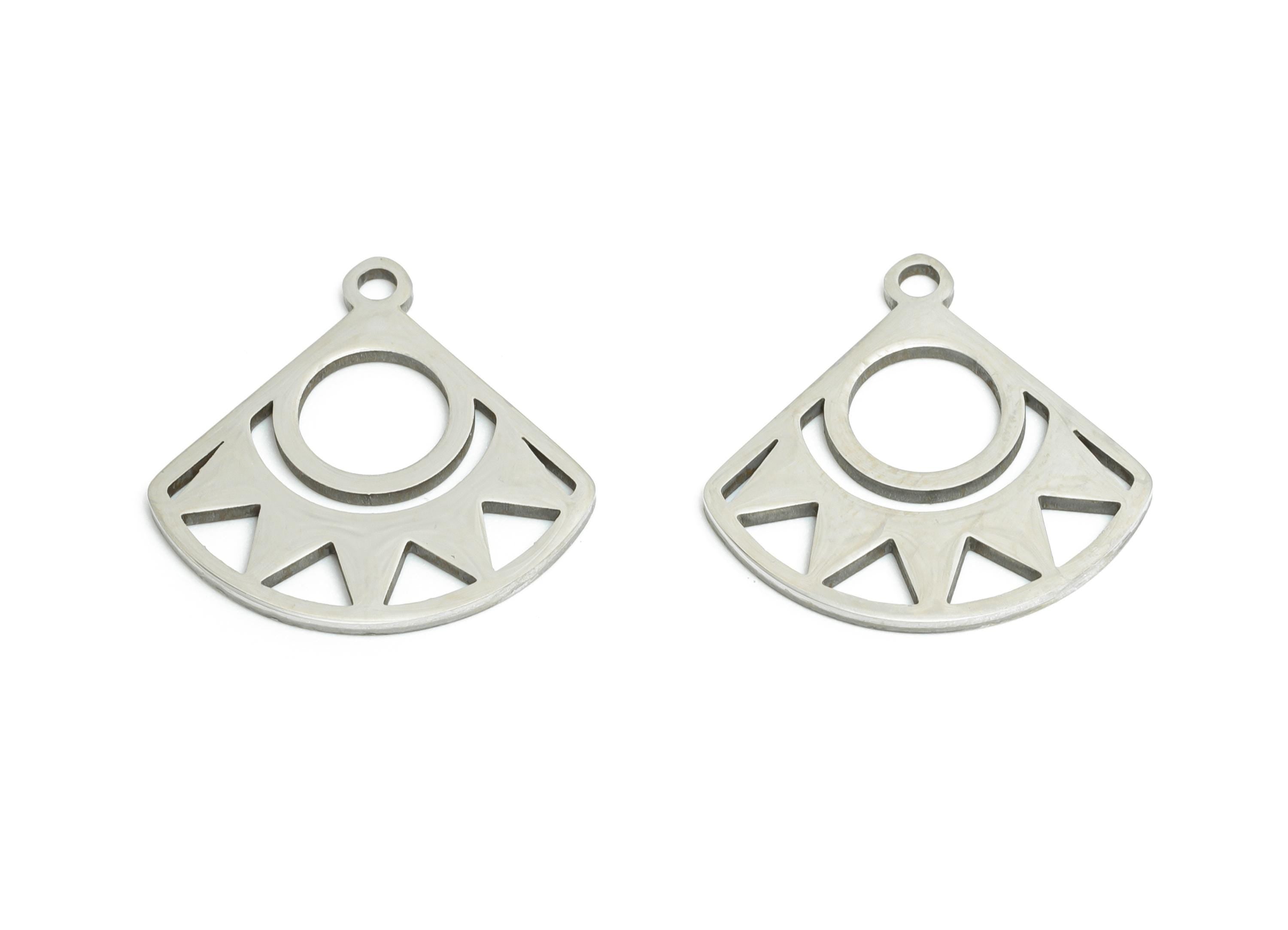 Steel Fan Sunshine Charm - Geometric Modern Pendant - Laser Cut Industrial Chic Jewelry - Stainless Steel Charm - 16.8x16.75x0.98mm - SS2465 - DOMEDBAZAAR