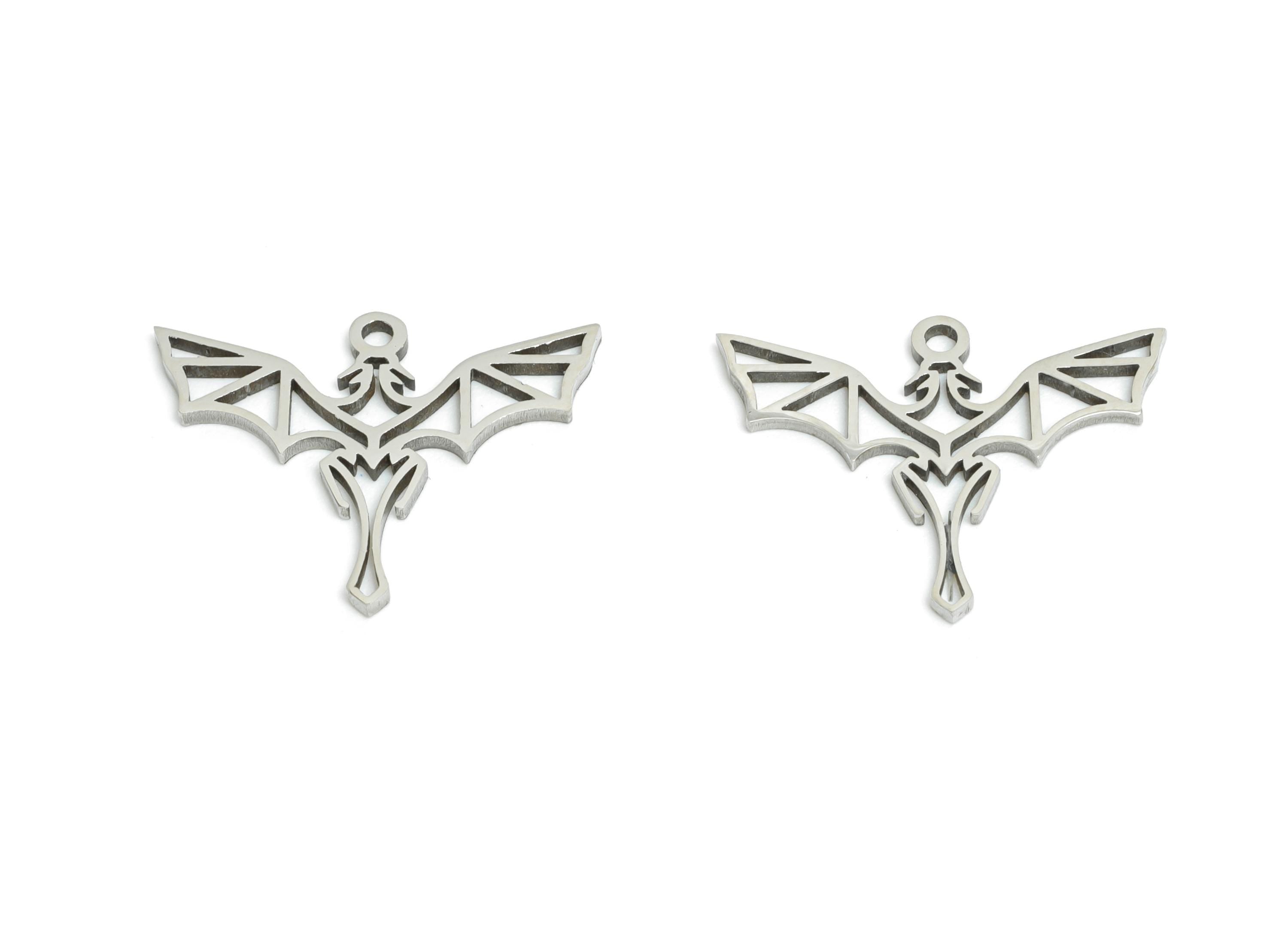 Stainless Steel Bat Charm - Gothic Winged Creature Charm - Steel Gothic Bat Pendant - Dragon Fairy Boho Charm  - 13.8x17.6x0.98mm - SS2449 - DOMEDBAZAAR
