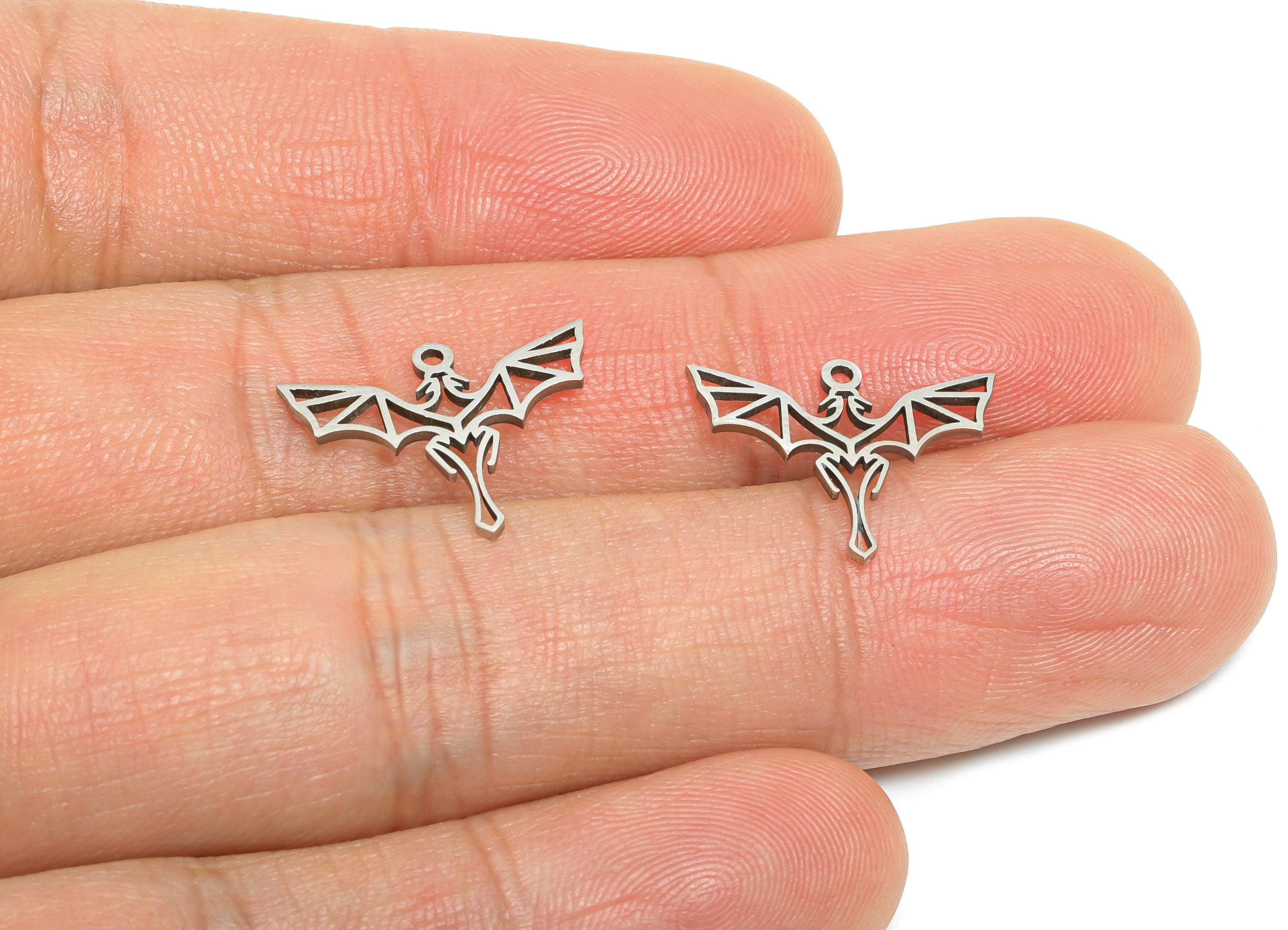 Stainless Steel Bat Charm - Gothic Winged Creature Charm - Steel Gothic Bat Pendant - Dragon Fairy Boho Charm  - 13.8x17.6x0.98mm - SS2449 - DOMEDBAZAAR