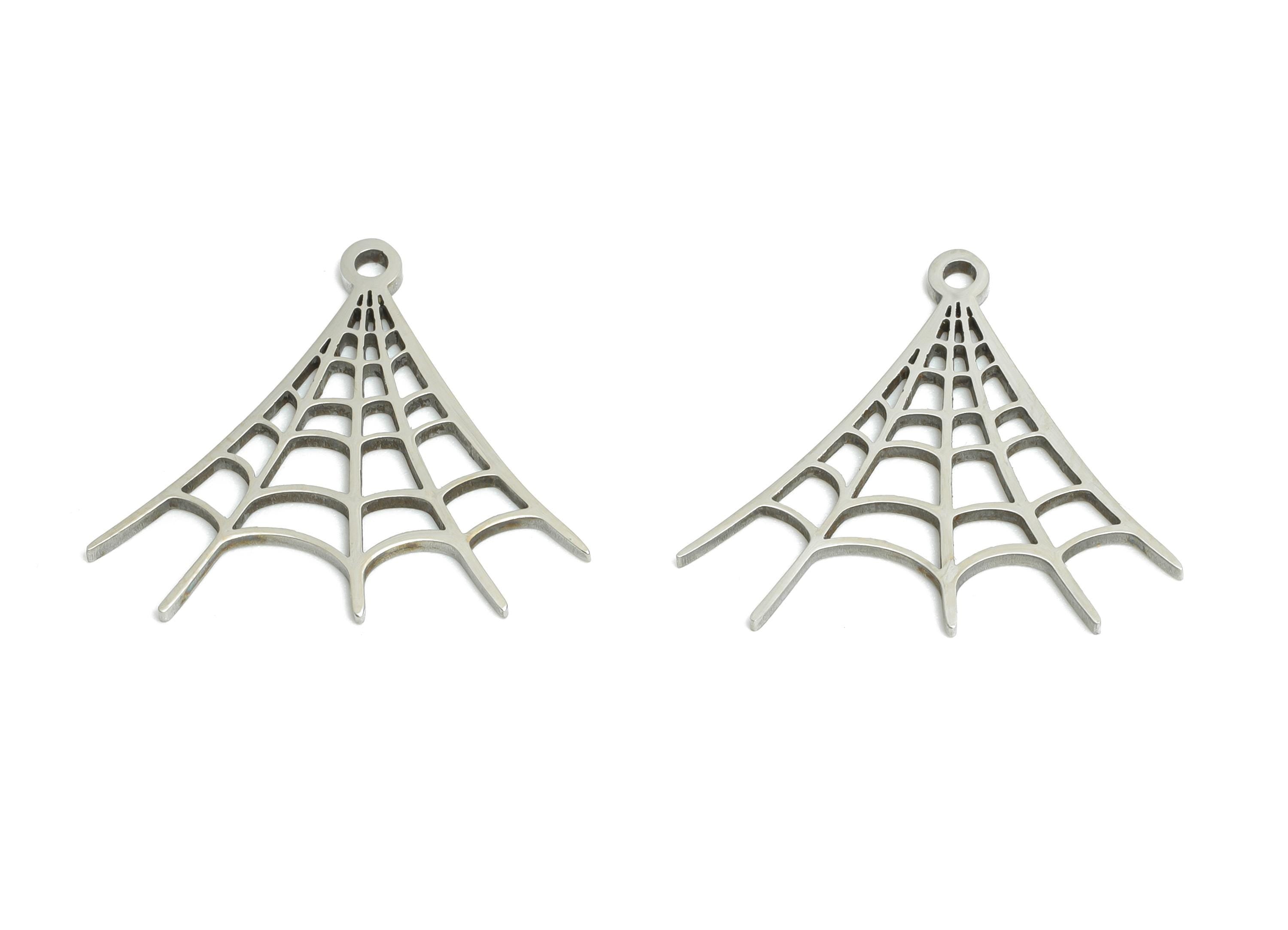 Steel Spider Web Pendant - Gothic Web Charm for Jewelry - Laser Cut Web Metal Charm - Stainless Steel Charm - 17.8x19.74x0.98mm - SS2440 - DOMEDBAZAAR