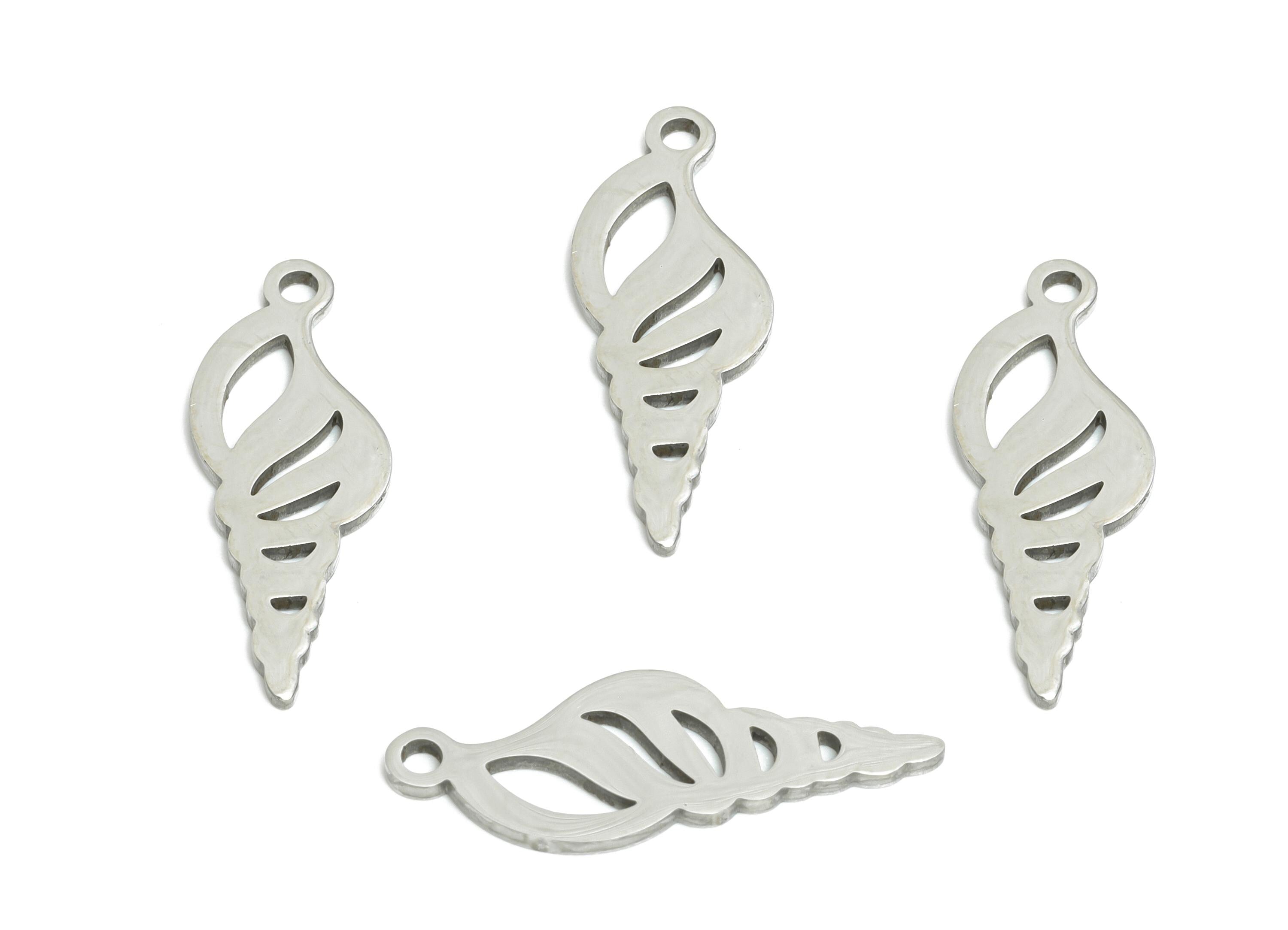 Stainless Steel Seashell Charm - Steel Marine Life Charm - Minimalist Conch Shell Charm - Nautical Sea Shell Jewelry - 20x7x0.98mm - SS2436