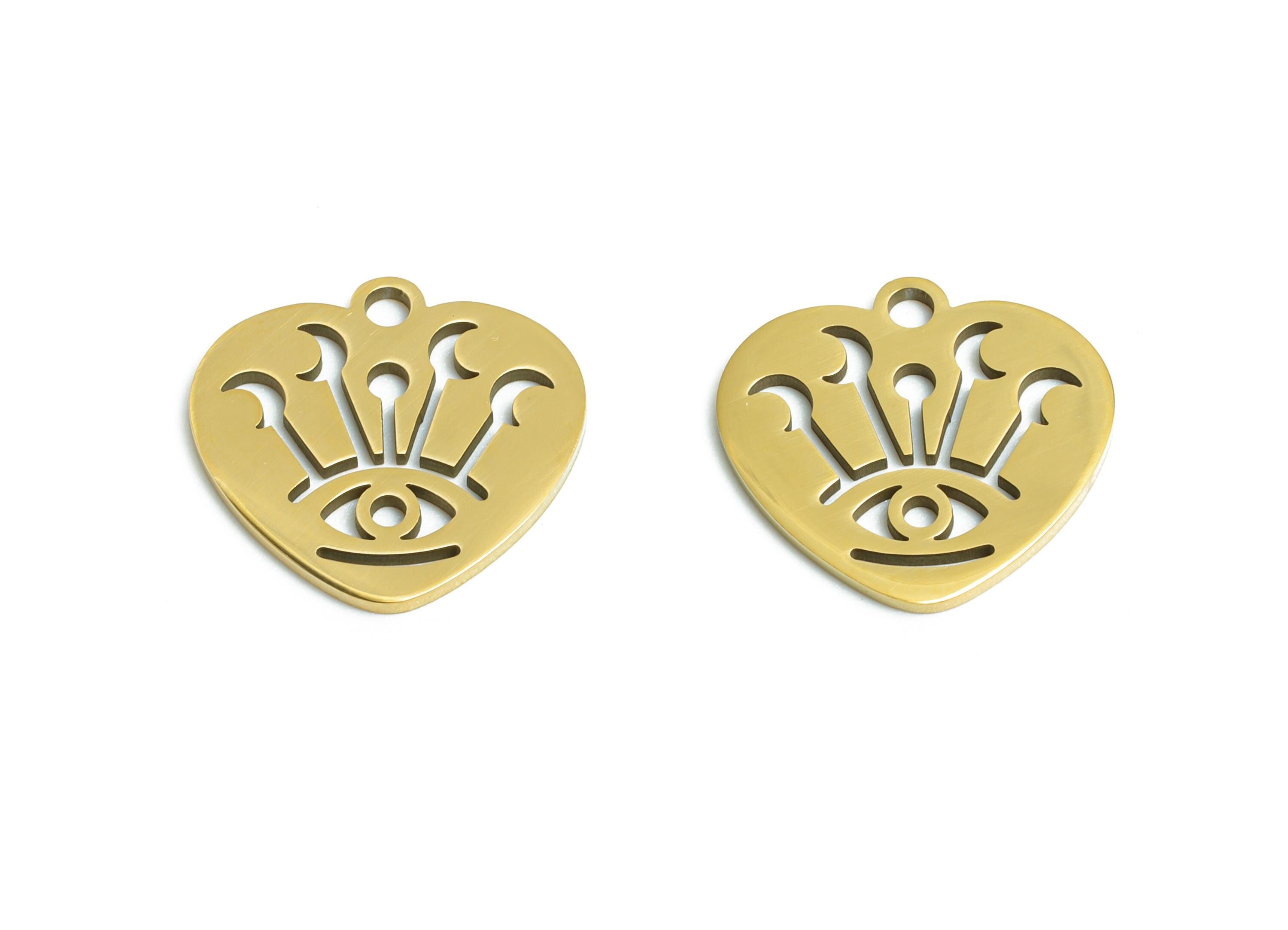 Steel Heart Eye Pendant - Celestial Moon Evil Eye Protection Charm - Mystic Protective Symbol - 18K Vacuum Plated - 14x13.8x0.98mm - SS2497G - DOMEDBAZAAR