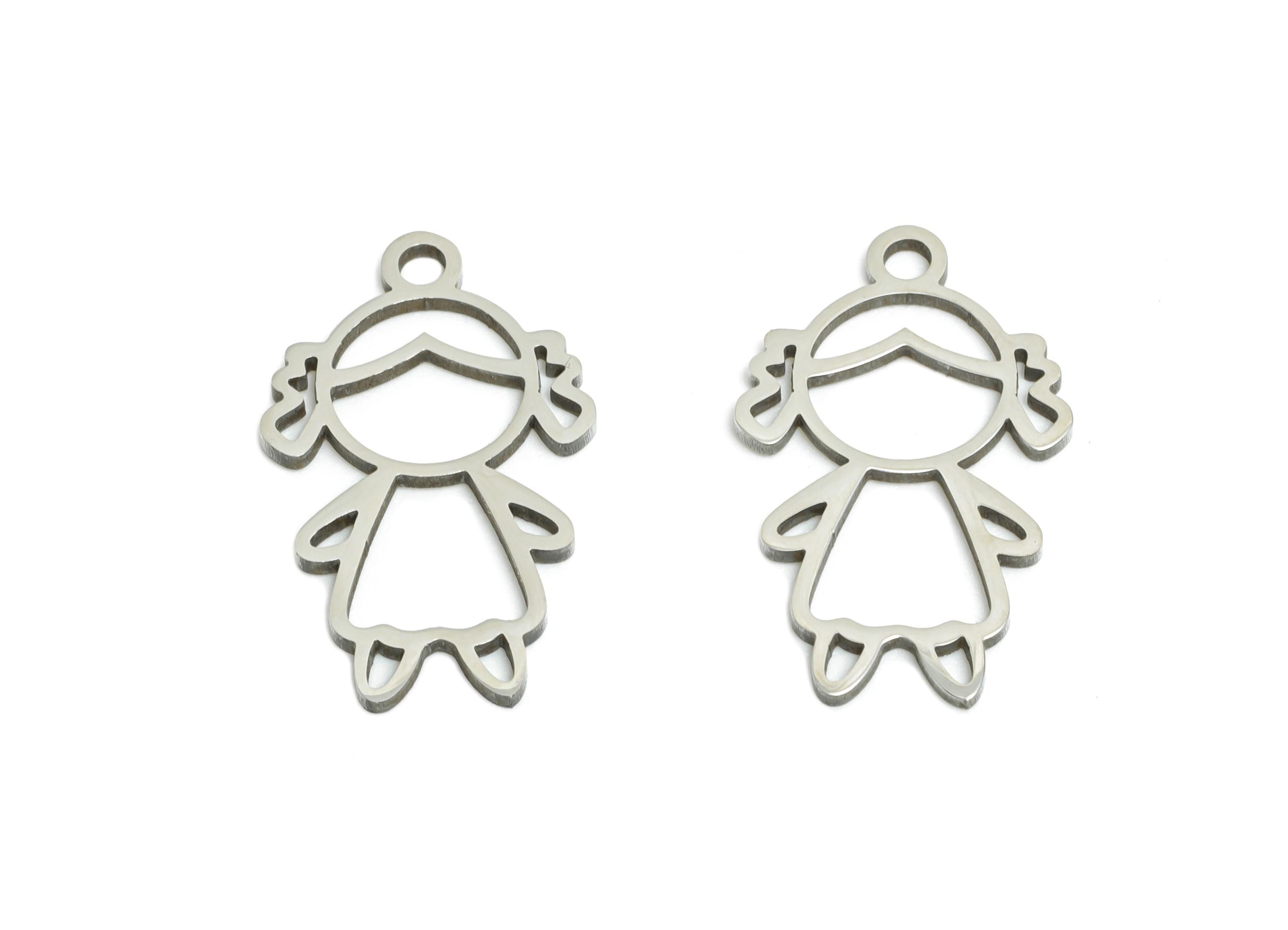 Steel Cute Girl Charm - Minimalist Child Pendant - Stainless Steel Daughter Jewelry Charm - Laser Cut Charm - 19x12x0.98mm - SS2439 - DOMEDBAZAAR