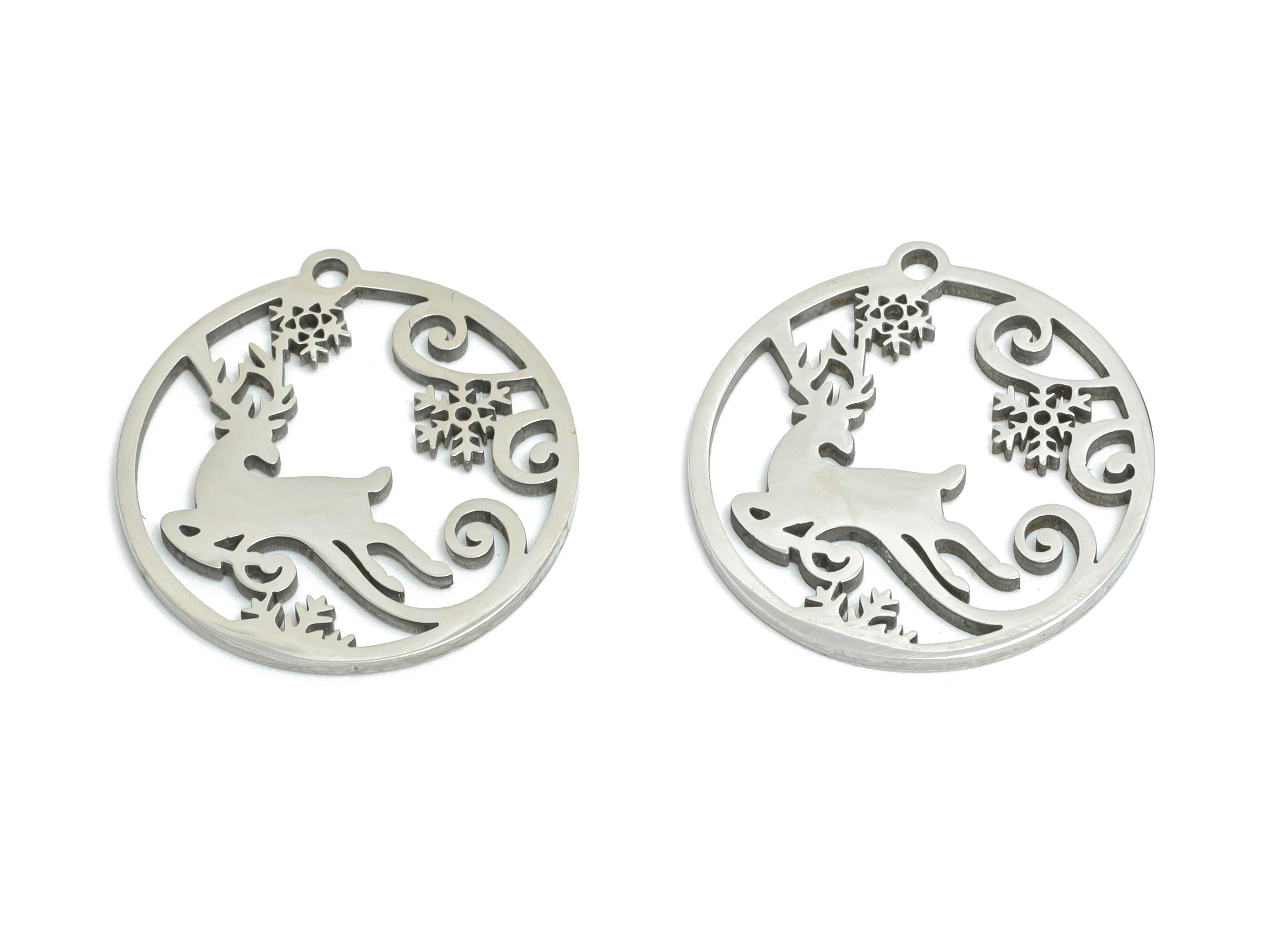 Stainless Steel Deer Pendant - Forest Animal Deer Charm - Wildlife Pendant for Necklace - DIY Jewelry Making - 17.8x16.8x0.98mm - SS2446 - DOMEDBAZAAR
