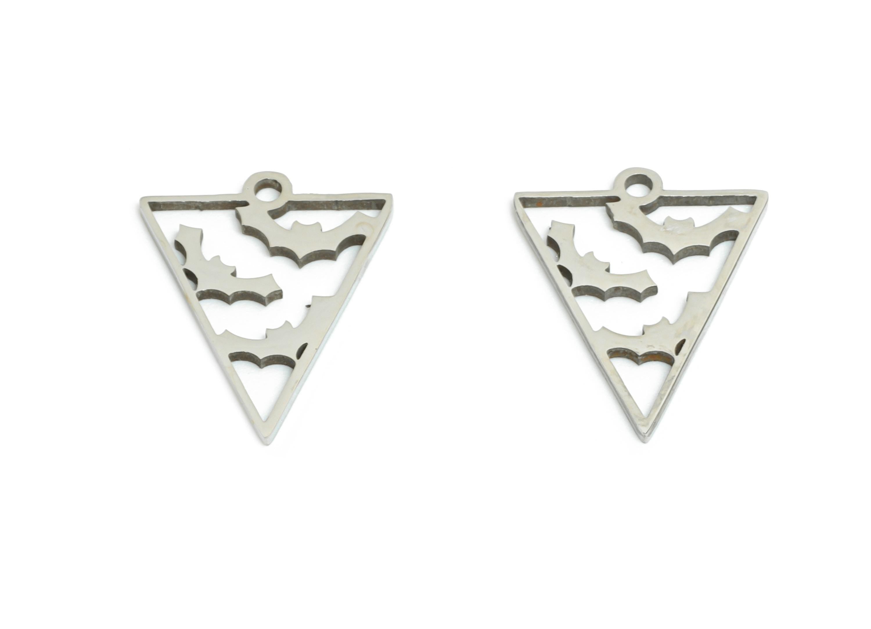 Steel Triangle Bat Pendant - Halloween Spooky Charm Jewelry - Dark Witchy Bat Pendant - Laser Cut Mystic Bat Charm - 14.7x12x0.98mm - SS2448 - DOMEDBAZAAR