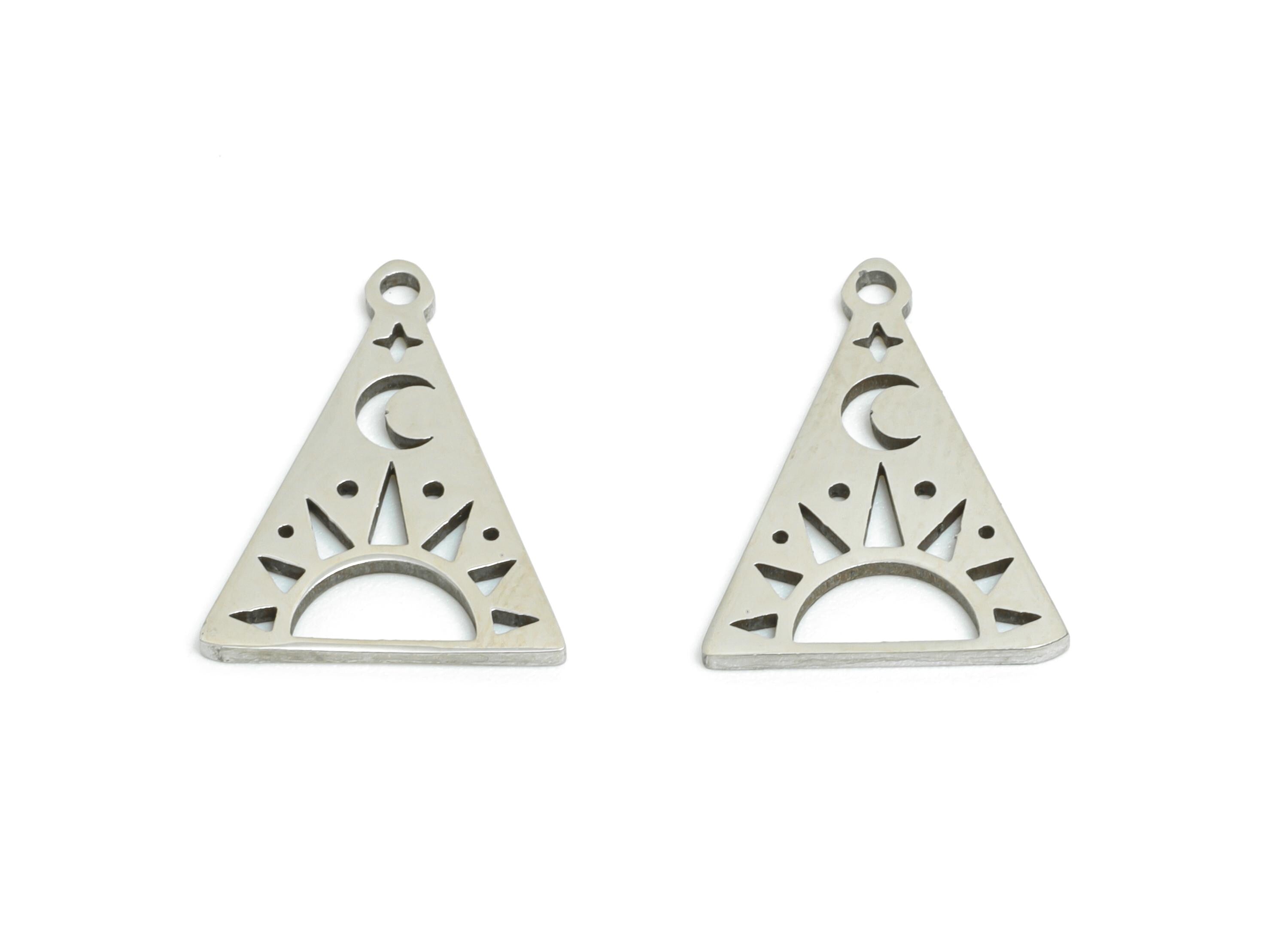 Steel Celestial Triangle Pendant - Sun and Moon Charm Jewelry - Crescent Star Pendant for DIY Crafts - Steel Charm - 14x11x0.98mm - SS2454 - DOMEDBAZAAR