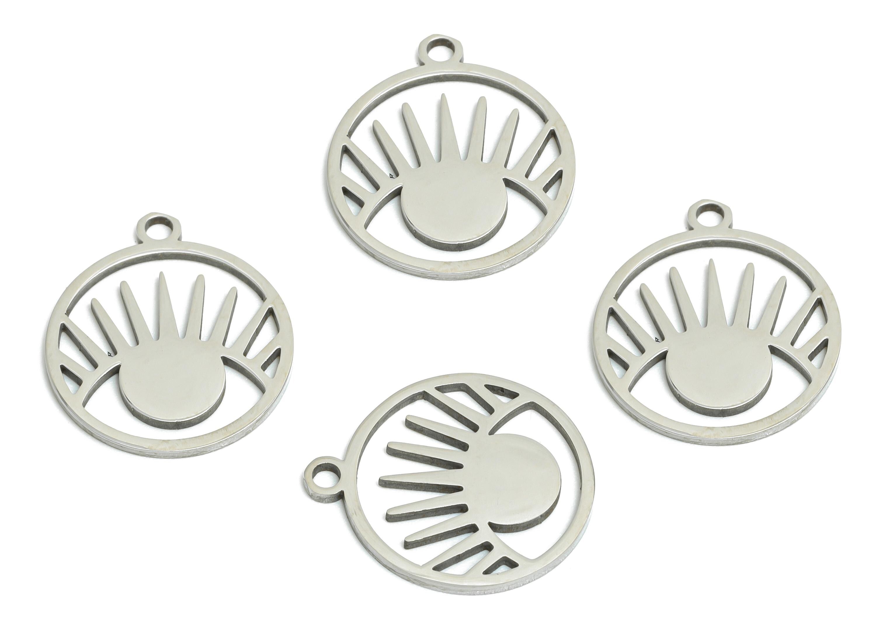 Sun and Eye Pendant - Stainless Steel Eye Pendant - Laser Cut Mystical Protection Charm - Simple Plant Jewelry  - 16x14.54x0.98mm - SS2470 - DOMEDBAZAAR