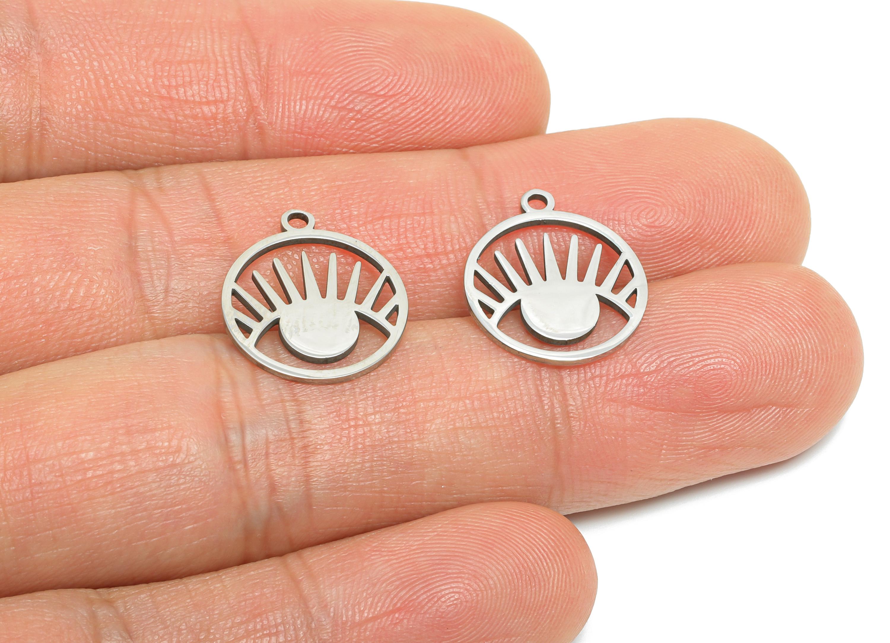 Sun and Eye Pendant - Stainless Steel Eye Pendant - Laser Cut Mystical Protection Charm - Simple Plant Jewelry  - 16x14.54x0.98mm - SS2470 - DOMEDBAZAAR