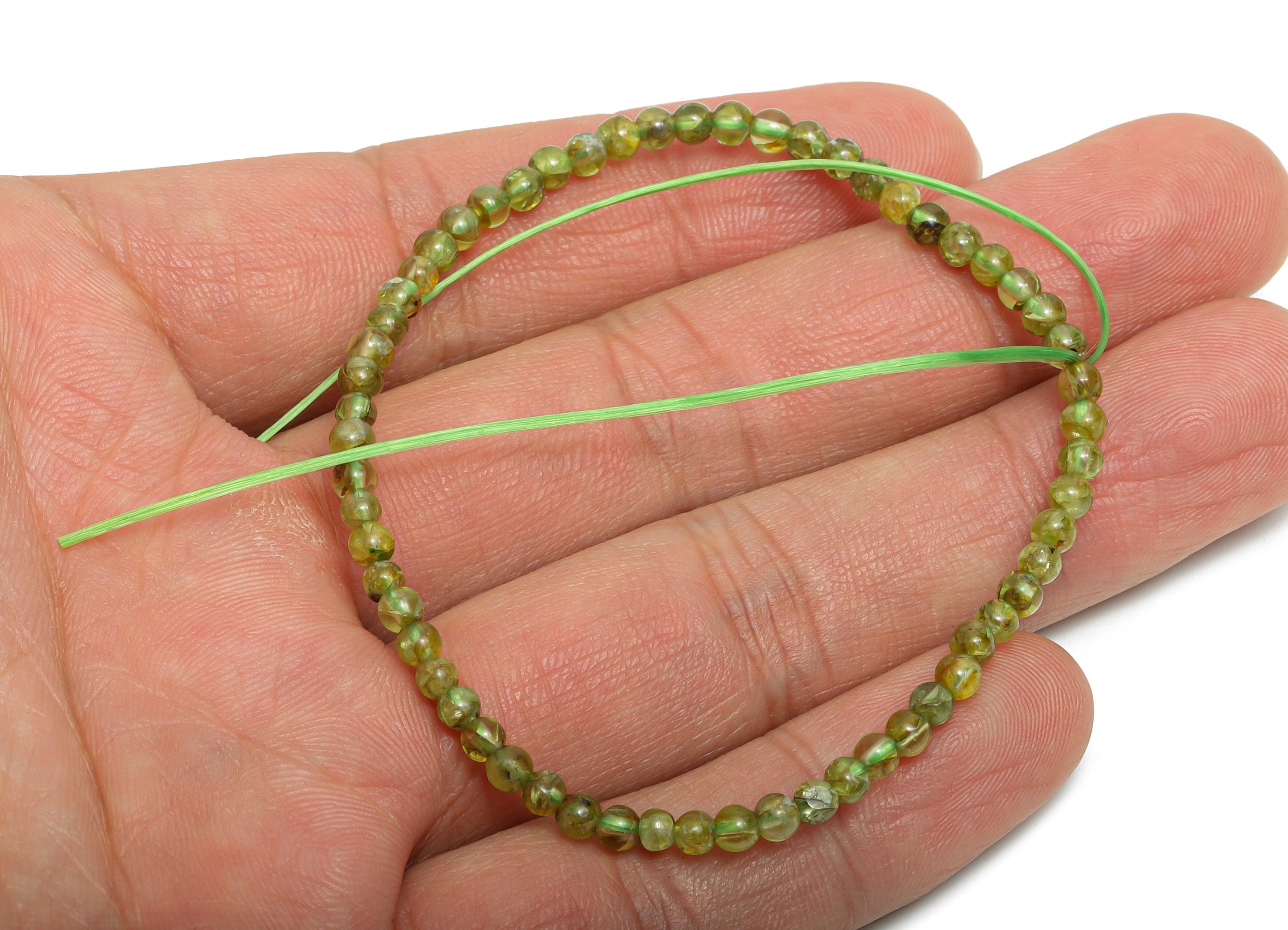3mm Olivine Stone Beads - Smooth Round Beads 1 Strand/51-60pcs - Green Healing Crystal Beads - High-Quality Beading Craft Supplies - NS2866 - DOMEDBAZAAR