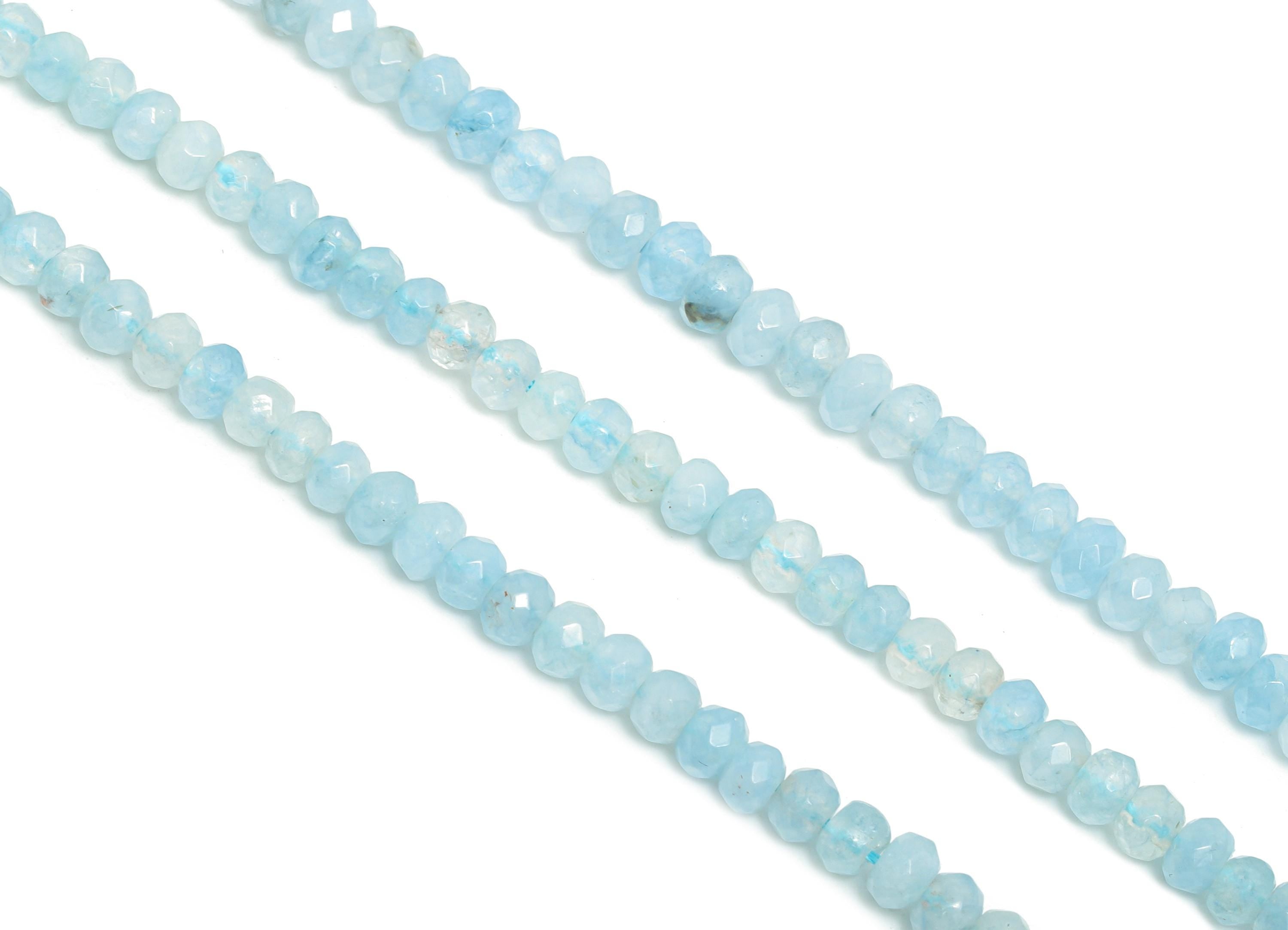 4x2mm Aquamarine Natural Stone - Faceted Rondella Aquamarine 14.56 inch /Strand - DIY Crafting Gemstone Bead - Bead Craft Supplies - NS2978 - DOMEDBAZAAR