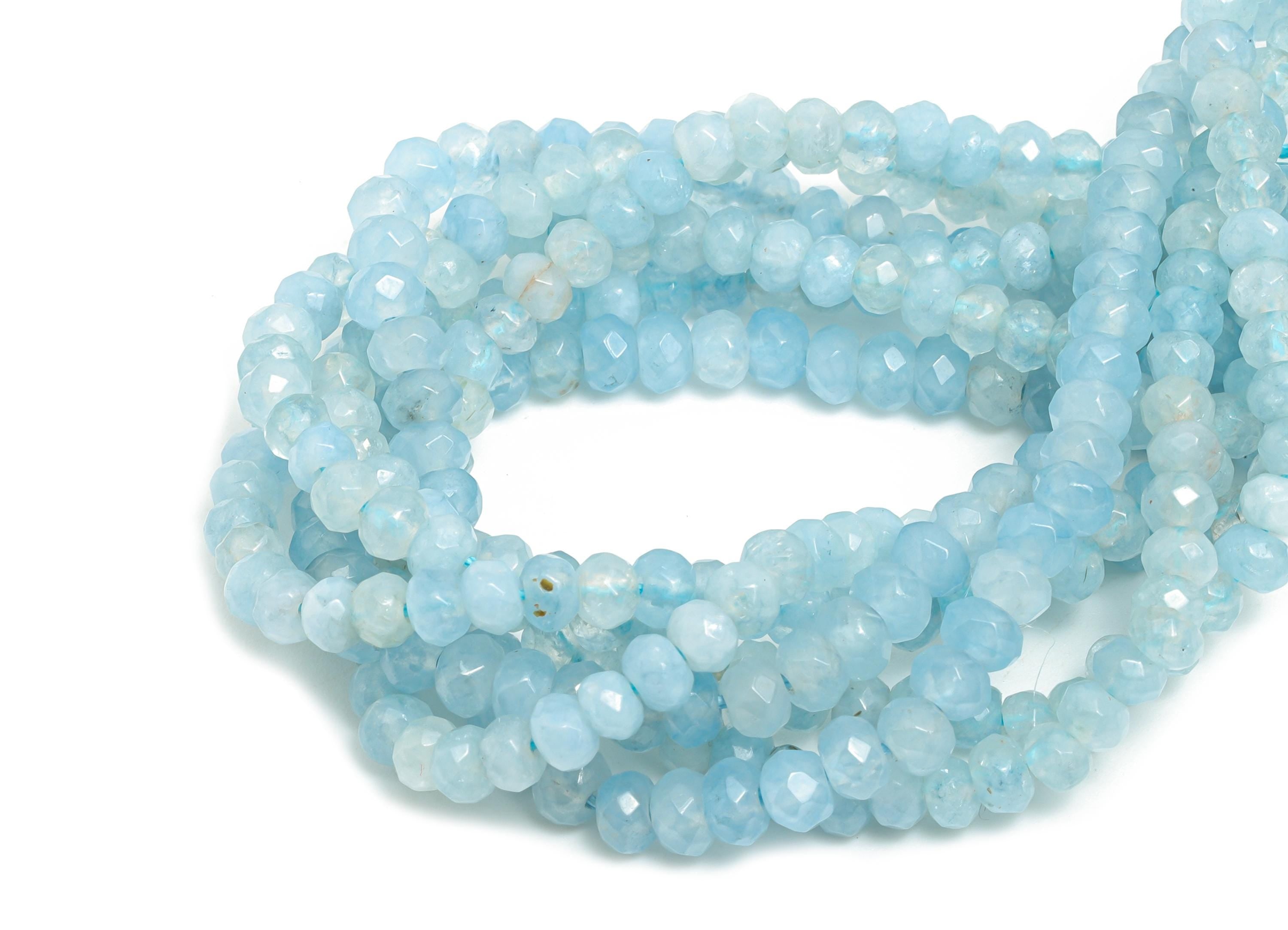 4x2mm Aquamarine Natural Stone - Faceted Rondella Aquamarine 14.56 inch /Strand - DIY Crafting Gemstone Bead - Bead Craft Supplies - NS2978 - DOMEDBAZAAR