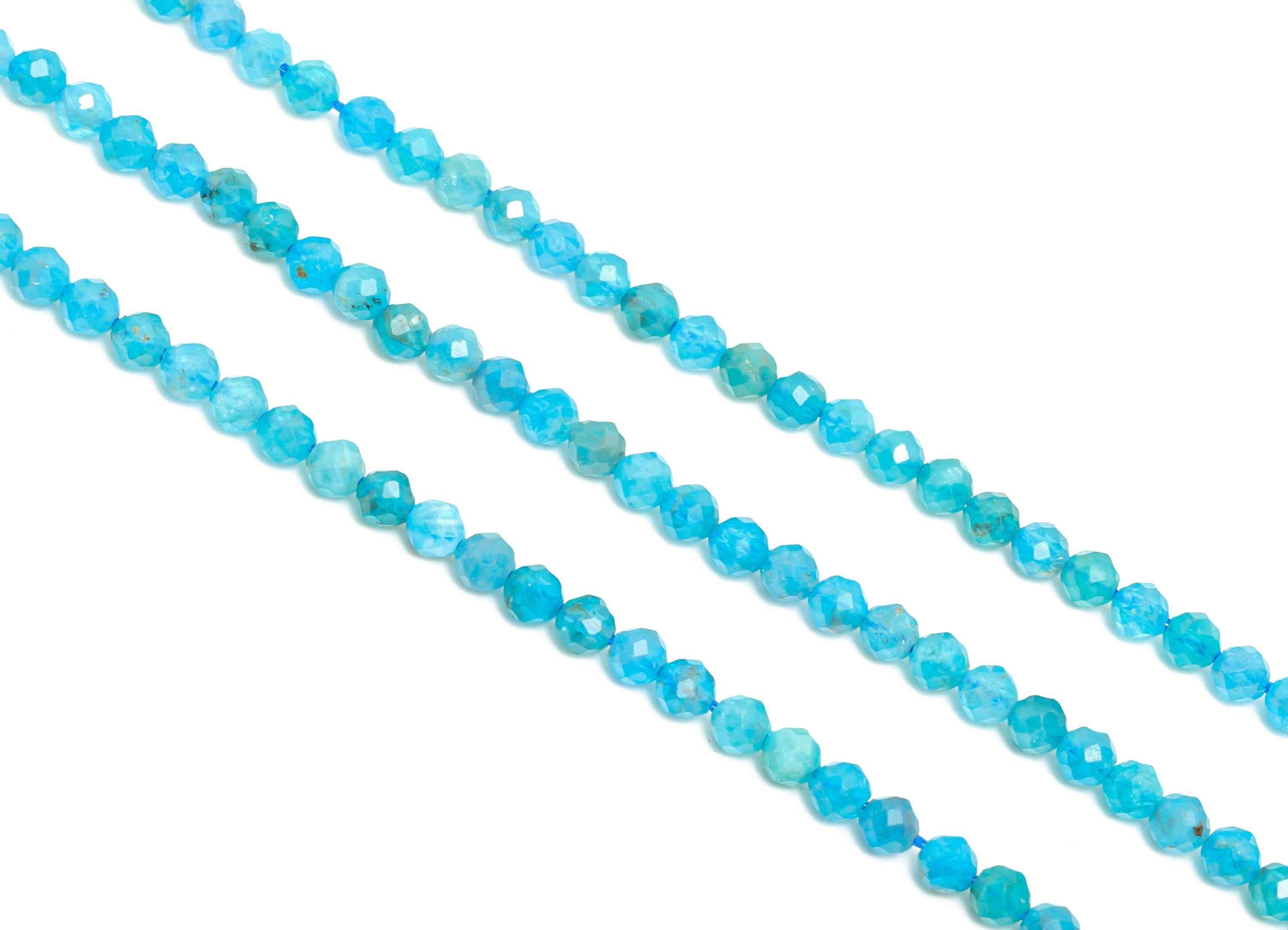 3mm Blue Apatite Natural Stone - Faceted Round Blue Apatite  15.5 inch /Strand - High-Quality Gemstone Bead - Bead Craft Supplies - NS2417 - DOMEDBAZAAR