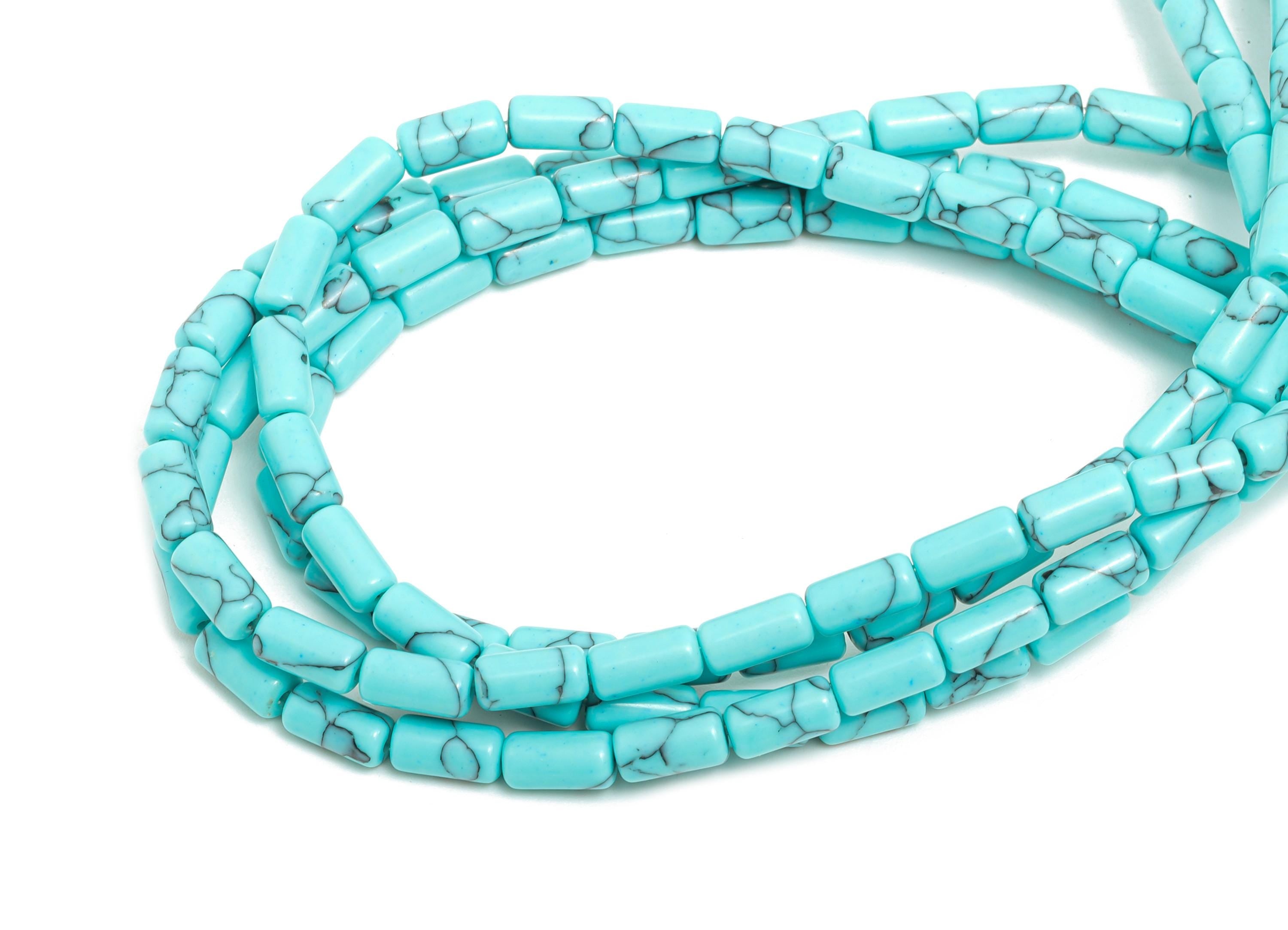 6x3mm Blue Turquoise Natural Stone Beads - Cylinder Blue Turquoise Stone 15.35 Inch/Strand - Cylinder Tube Bead - DIY Craft Making - NS2974 - DOMEDBAZAAR