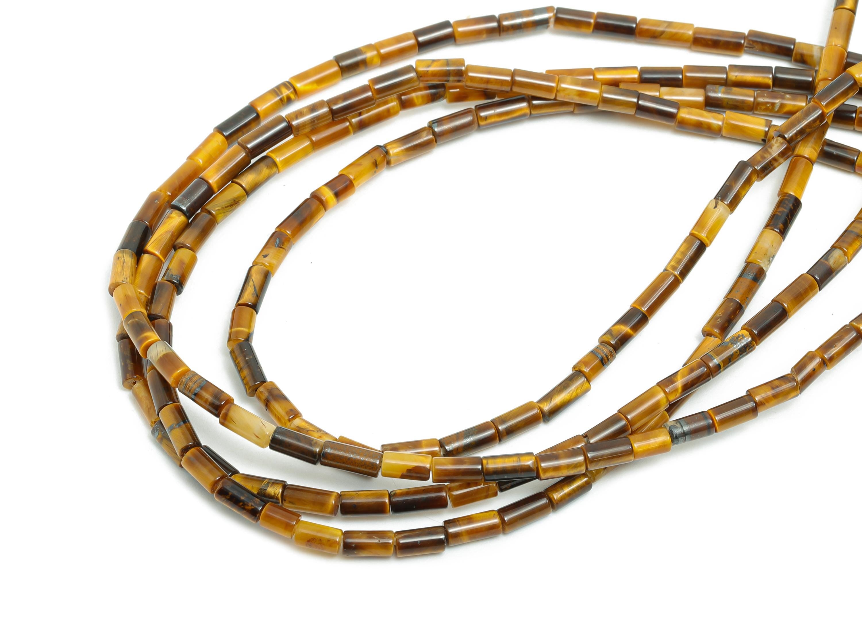 2x4mm Tigereye Cylinder Beads - Cylinder Tube Tigereye Stone 15.35 Inch/Strand - High-Quality Gemstone Bead - Bead Craft Supplies - NS2966 - DOMEDBAZAAR