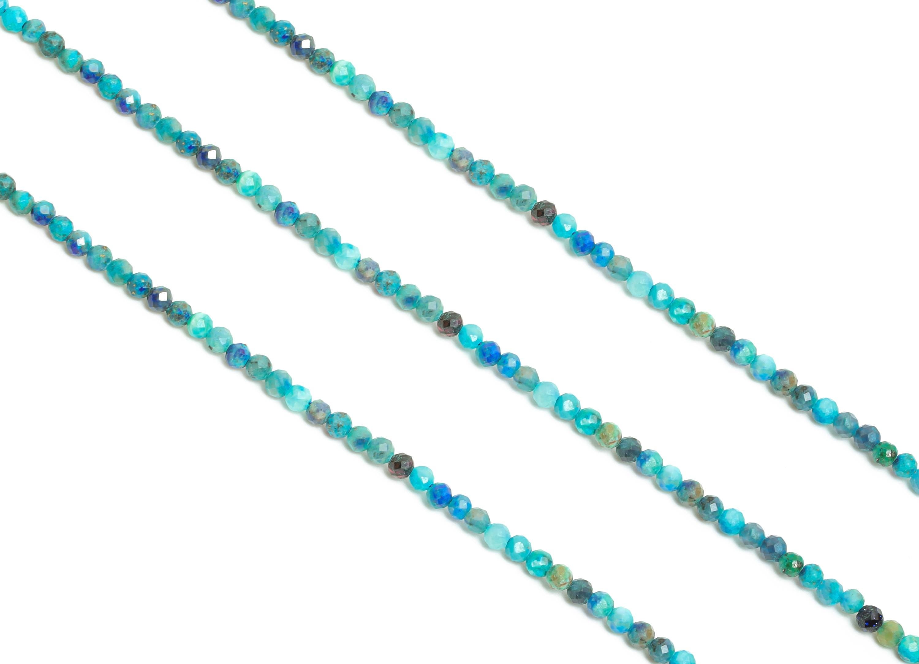 2mm Azurite Necklace Strand - Faceted Round Azurite Natural Stone 15.35inch/Strand - Necklace Craft DIY - Bead Supplies - 2.38x2mm - NS2498 - DOMEDBAZAAR