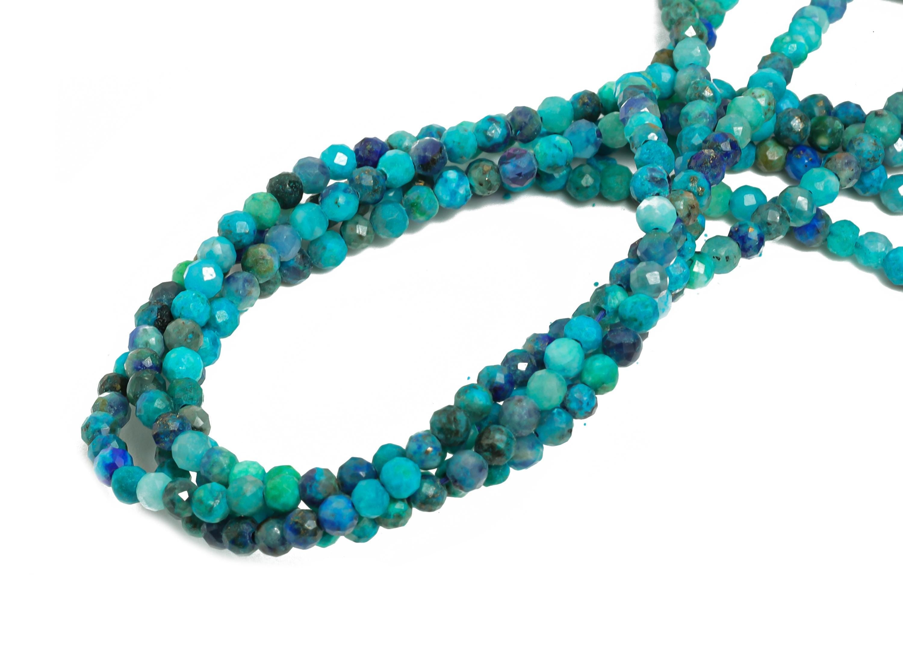 2mm Azurite Necklace Strand - Faceted Round Azurite Natural Stone 15.35inch/Strand - Necklace Craft DIY - Bead Supplies - 2.38x2mm - NS2498 - DOMEDBAZAAR