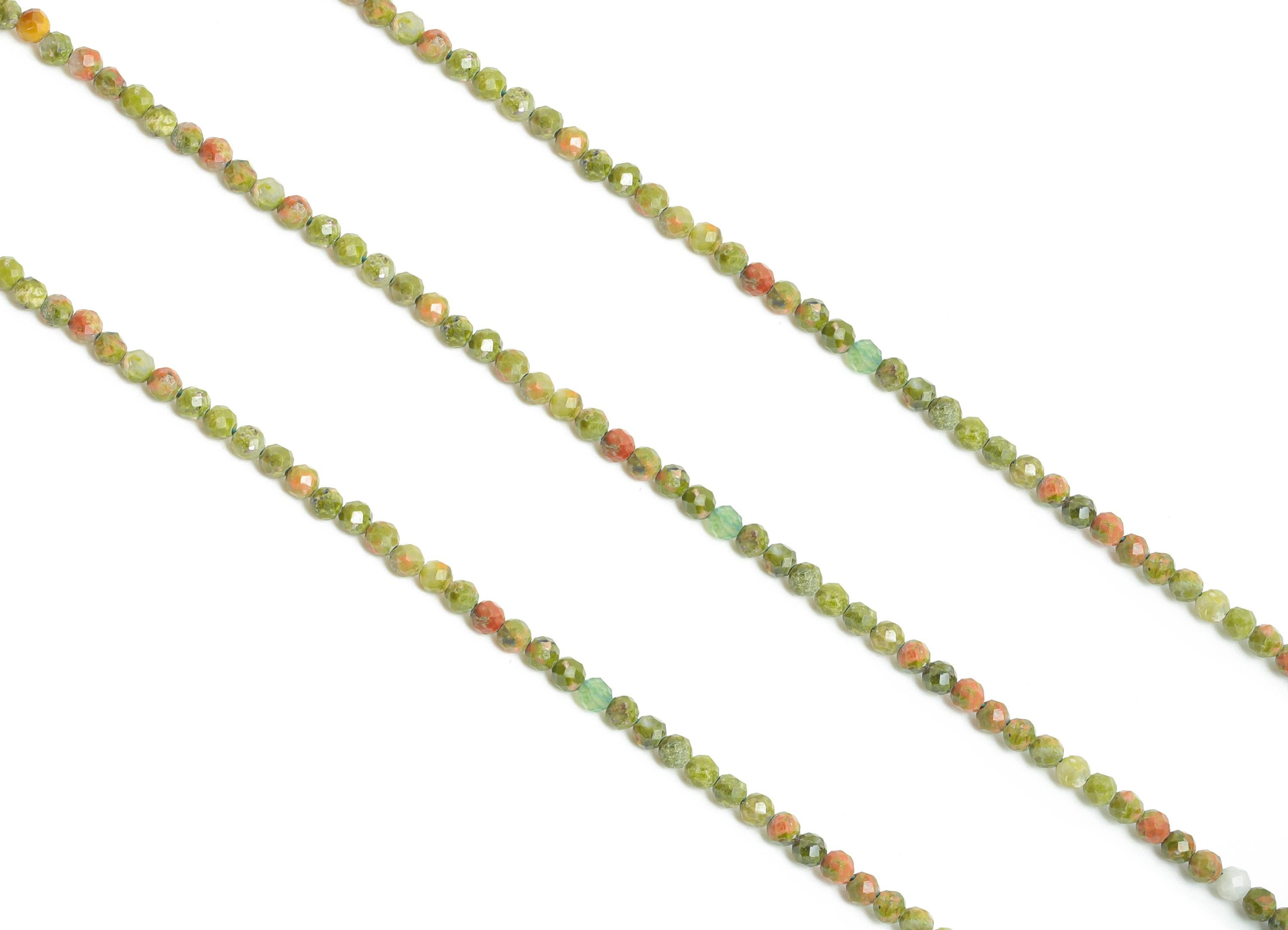 2mm Unakite Necklace Strand - Faceted Round Unakite Natural Stone 15.35inch/Strand - Necklace Craft DIY - Bead Supplies - 2.38x2mm - NS2491 - DOMEDBAZAAR