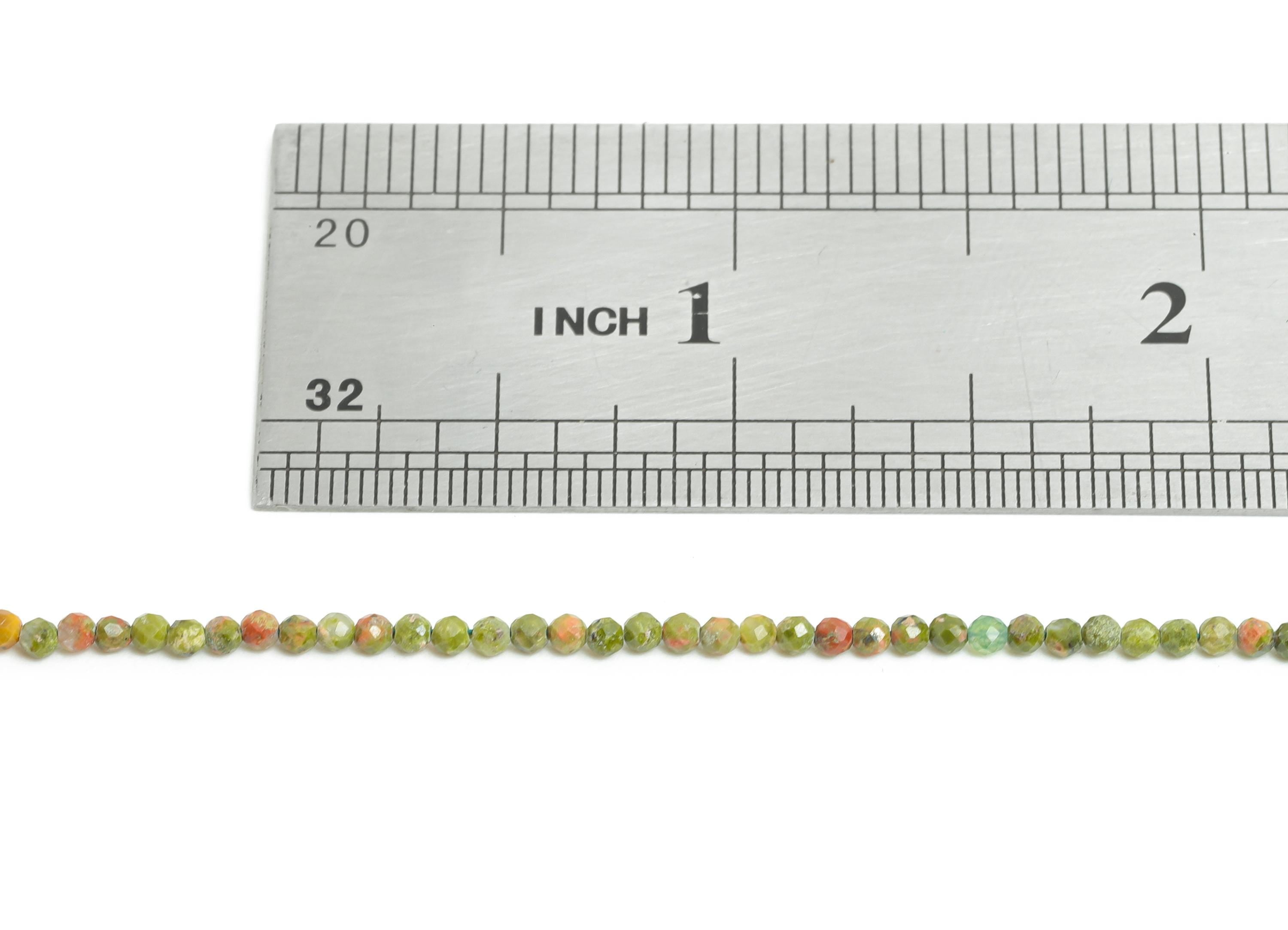 2mm Unakite Necklace Strand - Faceted Round Unakite Natural Stone 15.35inch/Strand - Necklace Craft DIY - Bead Supplies - 2.38x2mm - NS2491 - DOMEDBAZAAR