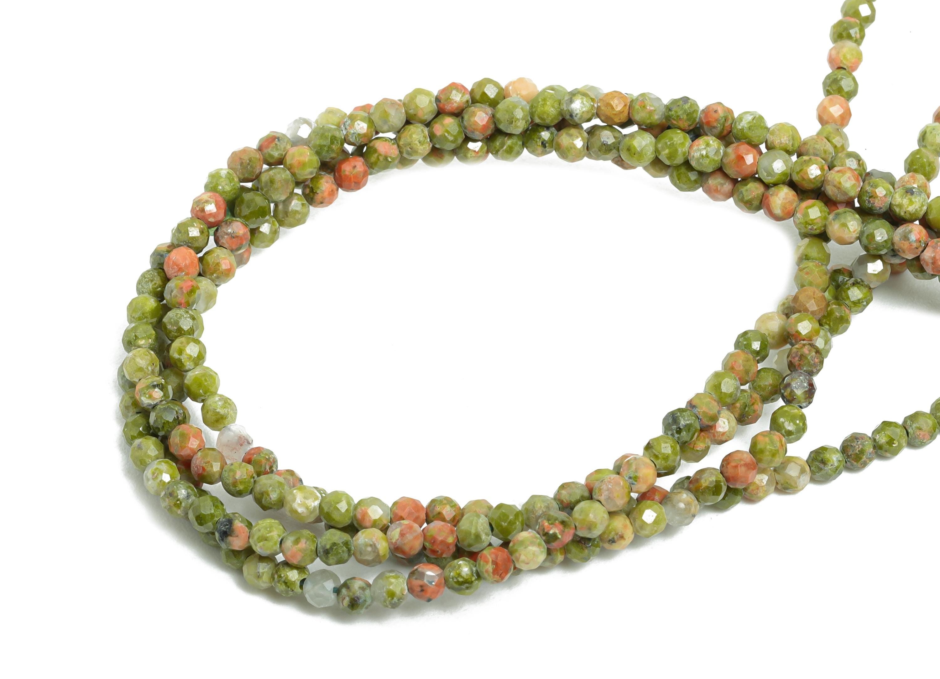 2mm Unakite Necklace Strand - Faceted Round Unakite Natural Stone 15.35inch/Strand - Necklace Craft DIY - Bead Supplies - 2.38x2mm - NS2491 - DOMEDBAZAAR