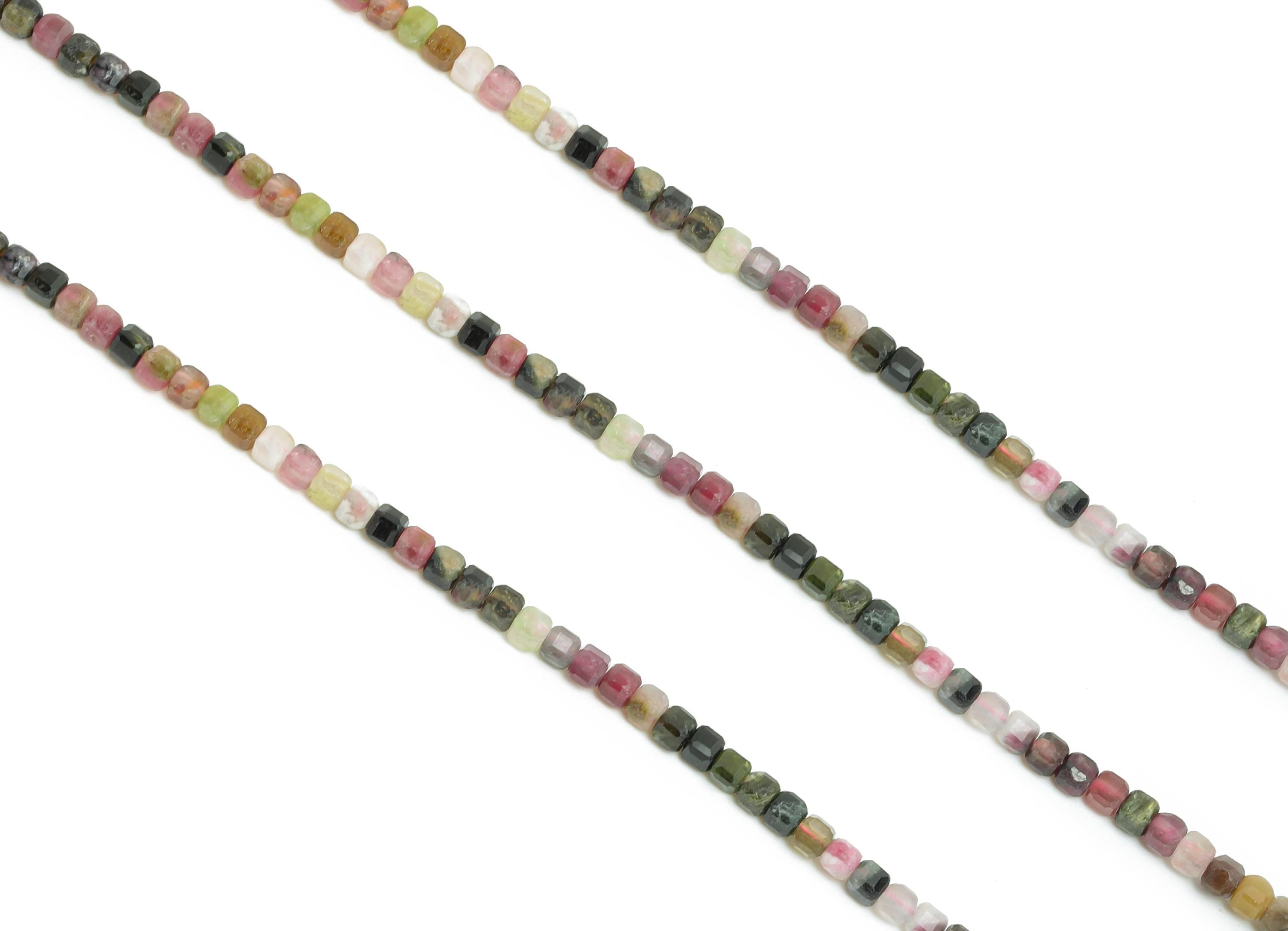 2mm Tourmaline Bracelet Strand - Faceted Cube Tourmaline Stone 6.3inch/Strand - Necklace Craft - Bead Bracelet Supplies - 2.38x2mm - NS2474 - DOMEDBAZAAR