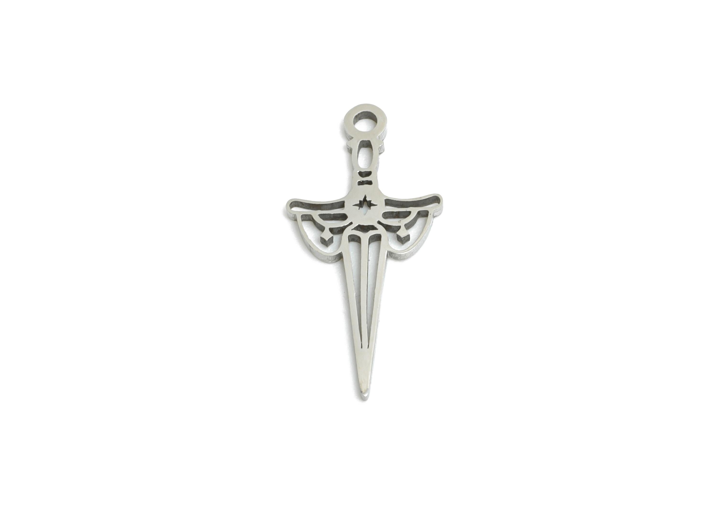 Steel Mystical Dagger Charm - Athame Witchcraft Pendant - Steel Laser Cut Charm - Gothic Dagger Earring Charm - 17.74x8x0.98mm - SS2457 - DOMEDBAZAAR