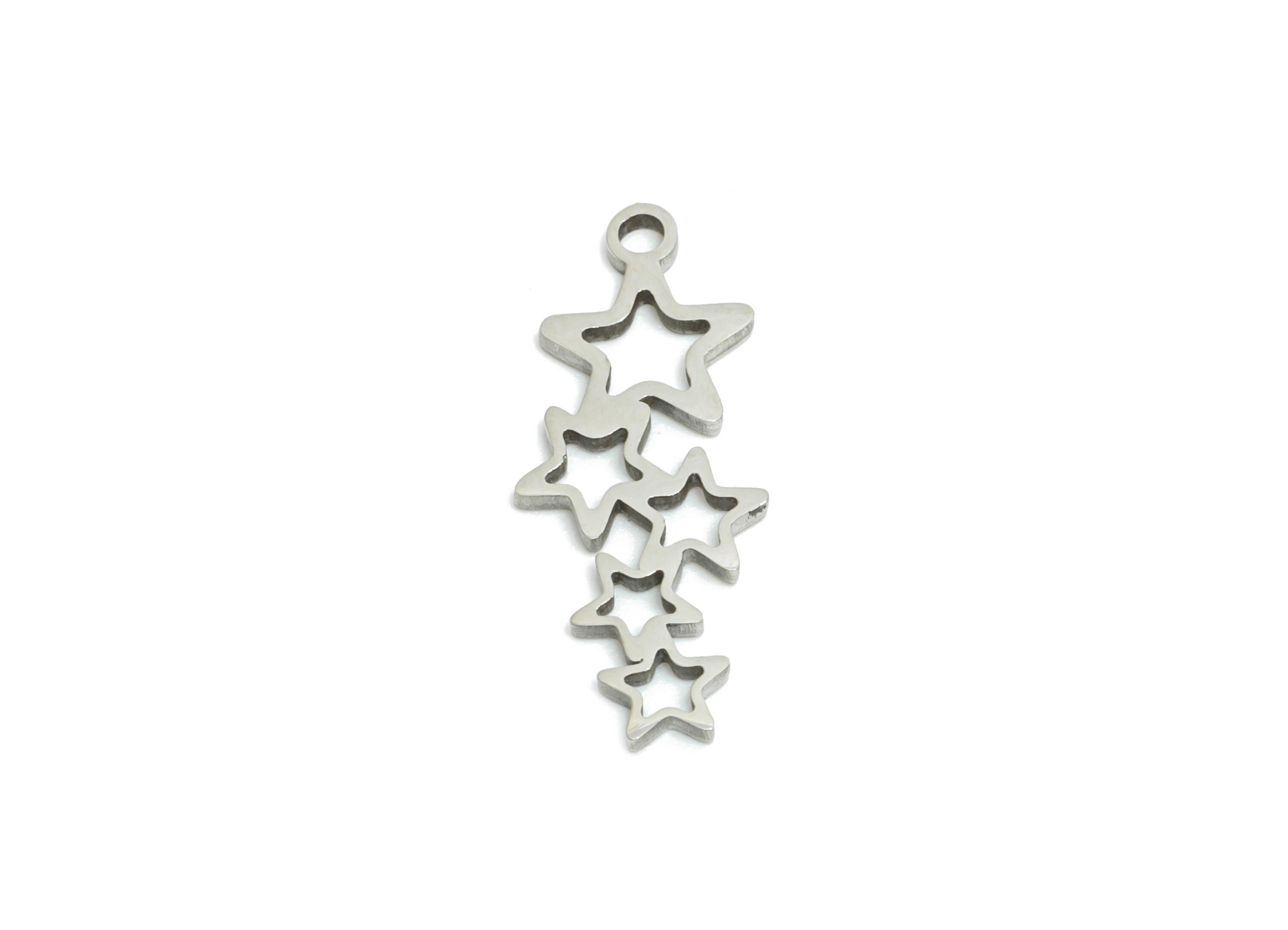 Steel Celestial Star Pendant - Stacked Shooting Star Charm for DIY - Minimalist Steel Star Jewelry - Steel Finding - 19.9x8x0.98mm - SS2424 - DOMEDBAZAAR