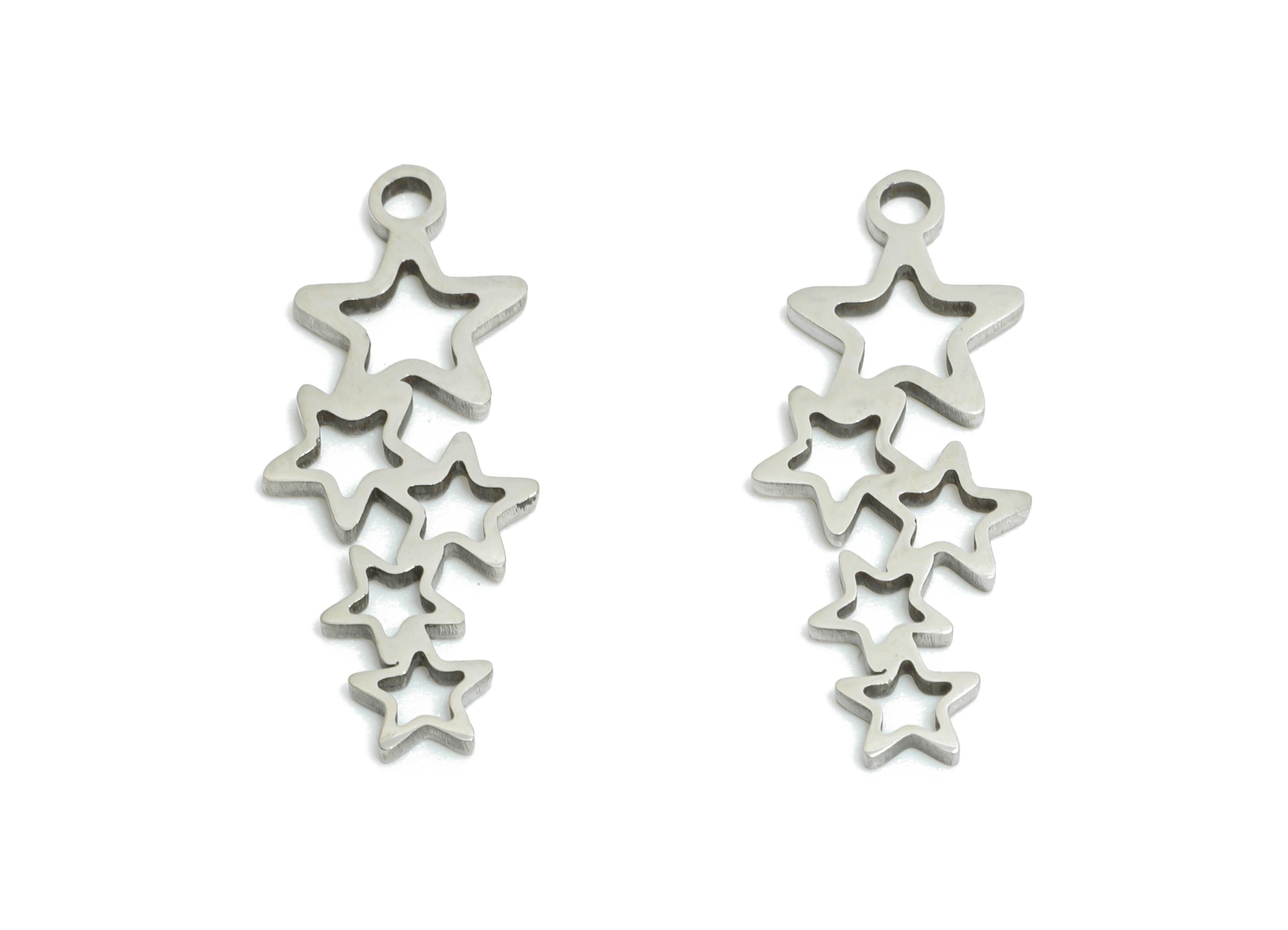 Steel Celestial Star Pendant - Stacked Shooting Star Charm for DIY - Minimalist Steel Star Jewelry - Steel Finding - 19.9x8x0.98mm - SS2424 - DOMEDBAZAAR