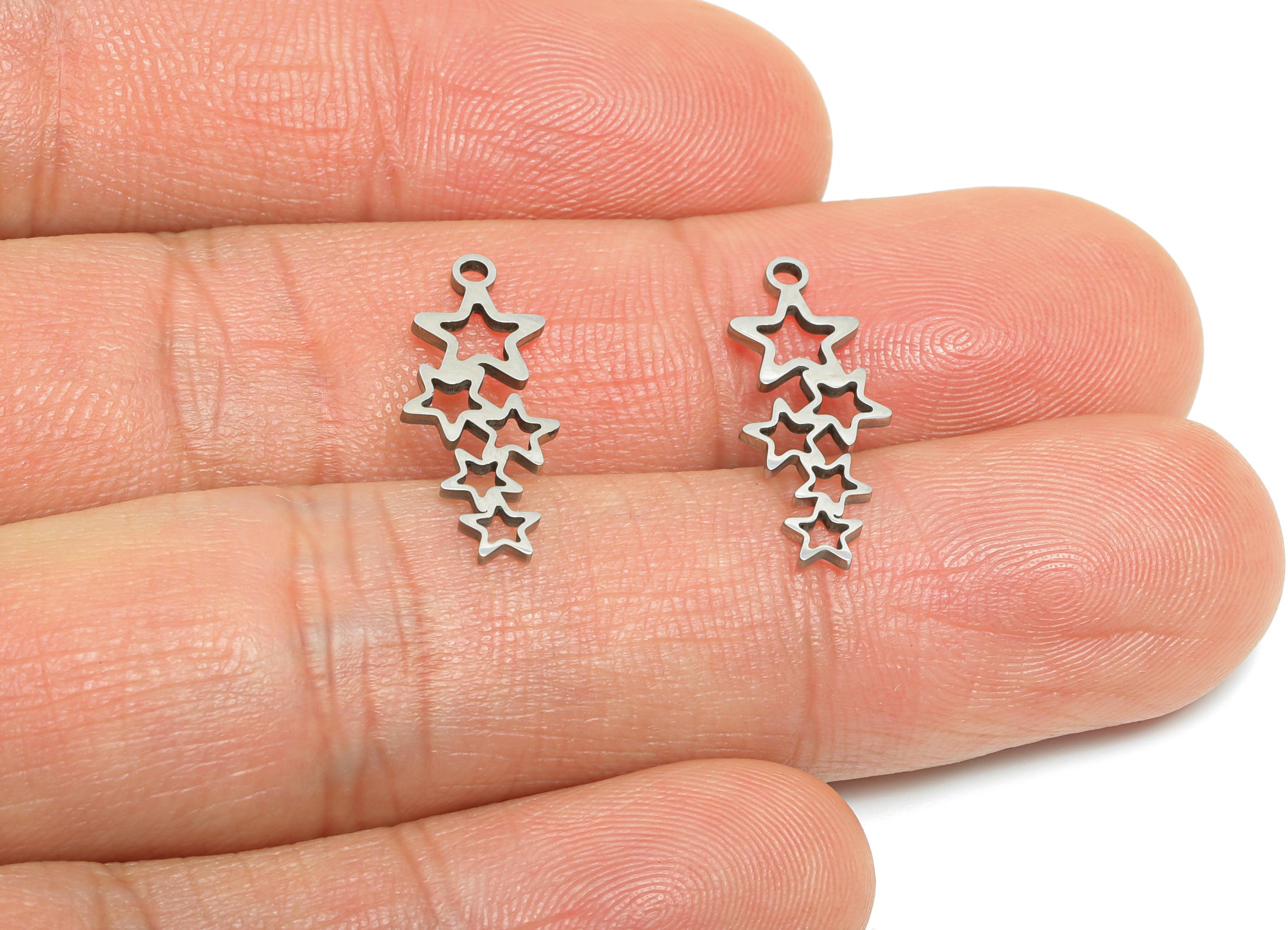Steel Celestial Star Pendant - Stacked Shooting Star Charm for DIY - Minimalist Steel Star Jewelry - Steel Finding - 19.9x8x0.98mm - SS2424 - DOMEDBAZAAR