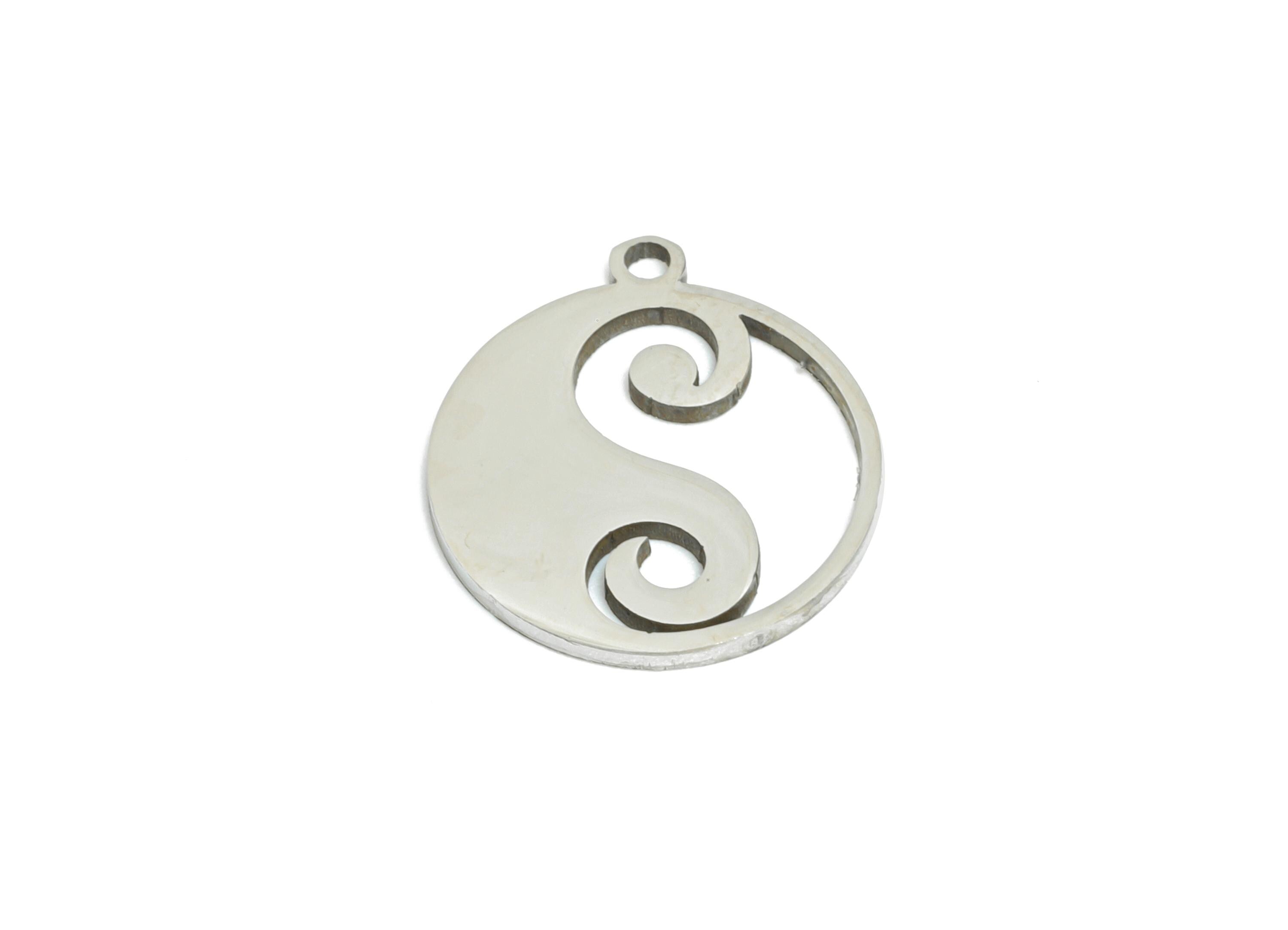 Steel Yin Yang Charms - Yin-Yang Energy Accessories - Steel Chinese Style Jewelry - Spiritual Healing Jewelry - 14.7x12.9x0.98mm - SS2437 - DOMEDBAZAAR