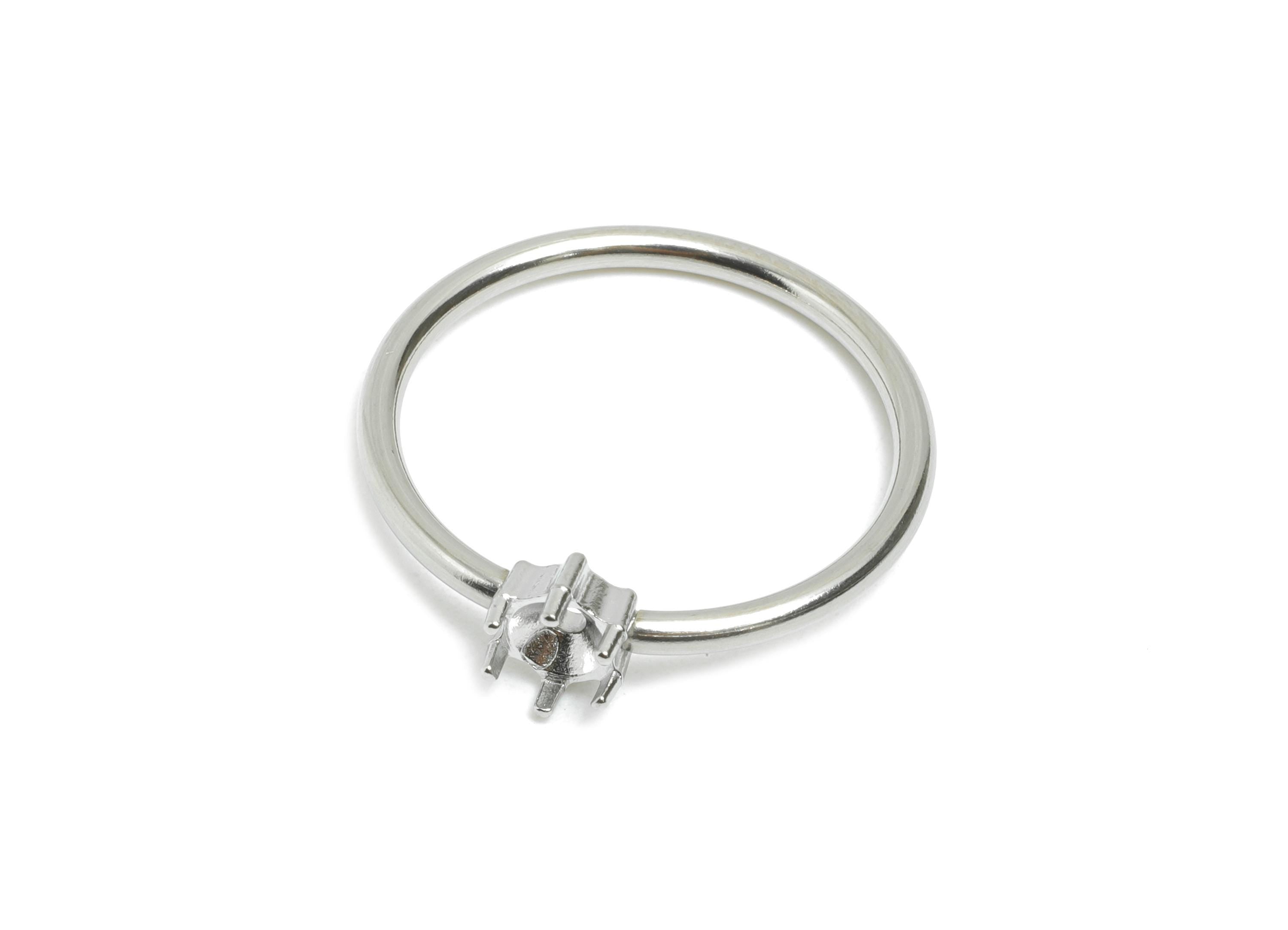 4mm Round Setting Ring - Ring Inner Size #6/16.6mm - Steel Gemstone Holder Cabochon Ring Base - Prong Setting Ring - 21x19x1mm - SS1554-6 - DOMEDBAZAAR