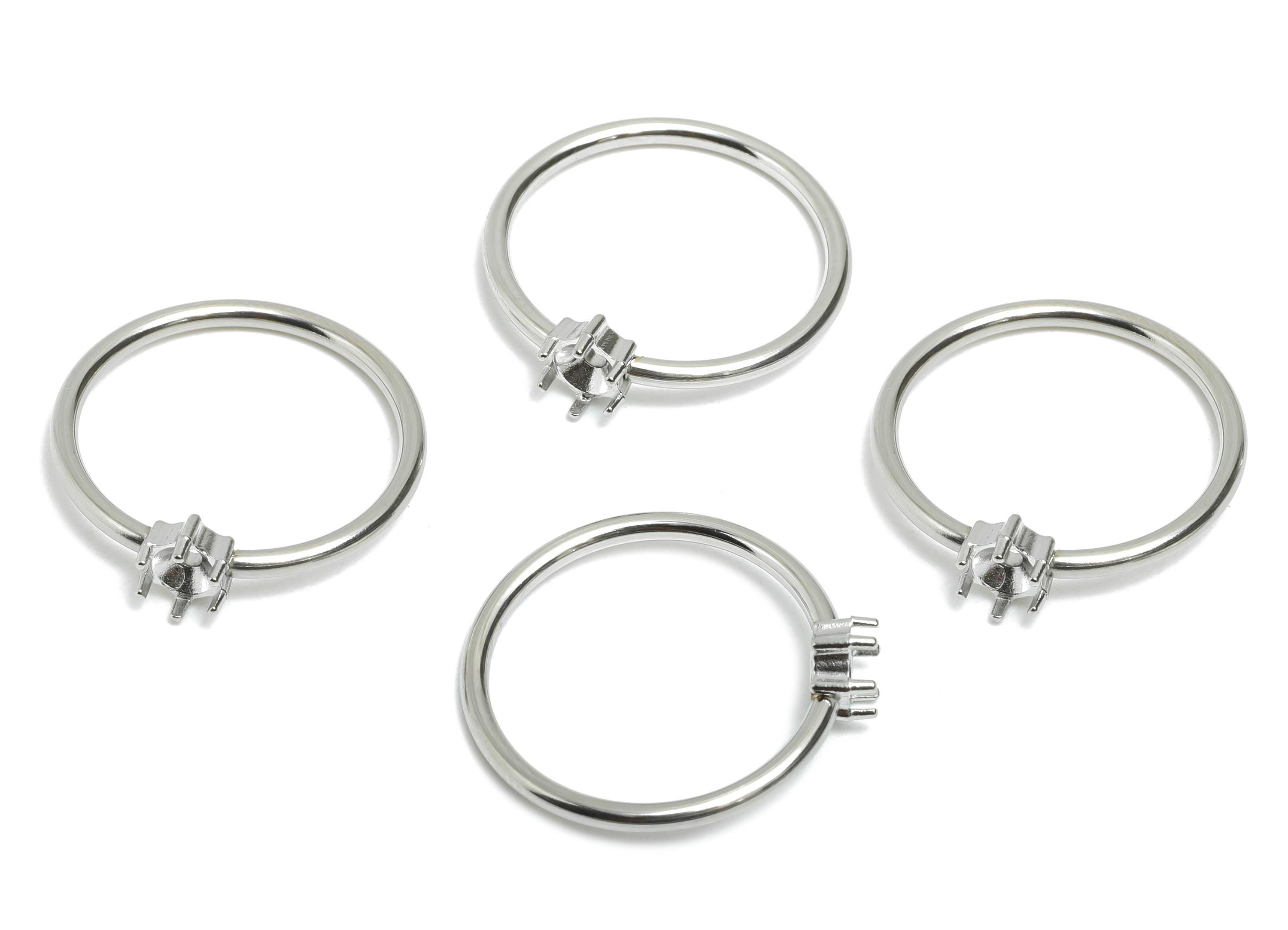 4mm Round Setting Ring - Ring Inner Size #6/16.6mm - Steel Gemstone Holder Cabochon Ring Base - Prong Setting Ring - 21x19x1mm - SS1554-6 - DOMEDBAZAAR