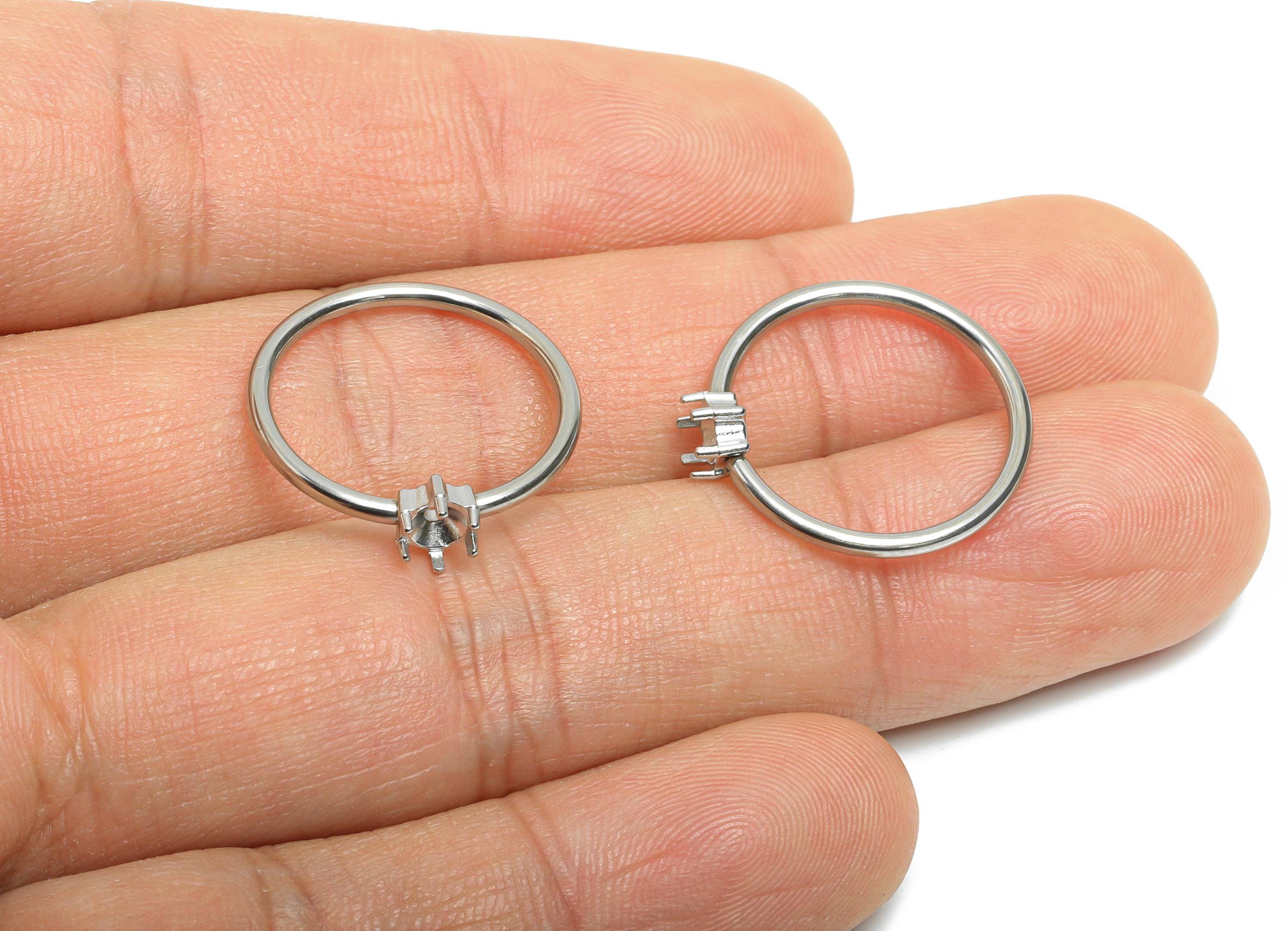 4mm Round Setting Ring - Ring Inner Size #6/16.6mm - Steel Gemstone Holder Cabochon Ring Base - Prong Setting Ring - 21x19x1mm - SS1554-6 - DOMEDBAZAAR