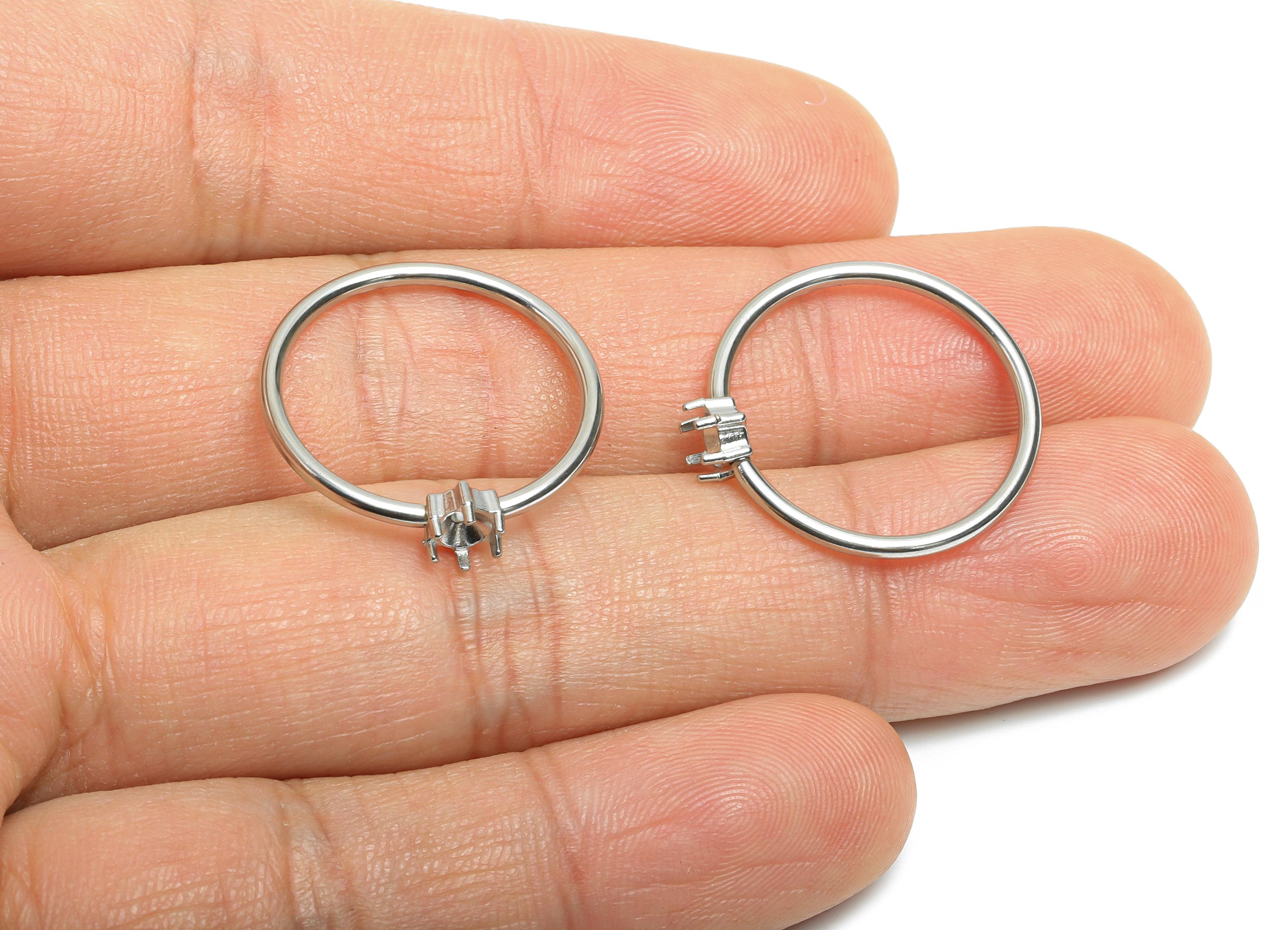 4mm Round Setting Ring - Ring Inner Size #8/18.1mm - Steel Gemstone Holder Cabochon Ring Base - Prong Setting Ring - 22x21x1.5mm - SS1554-8 - DOMEDBAZAAR
