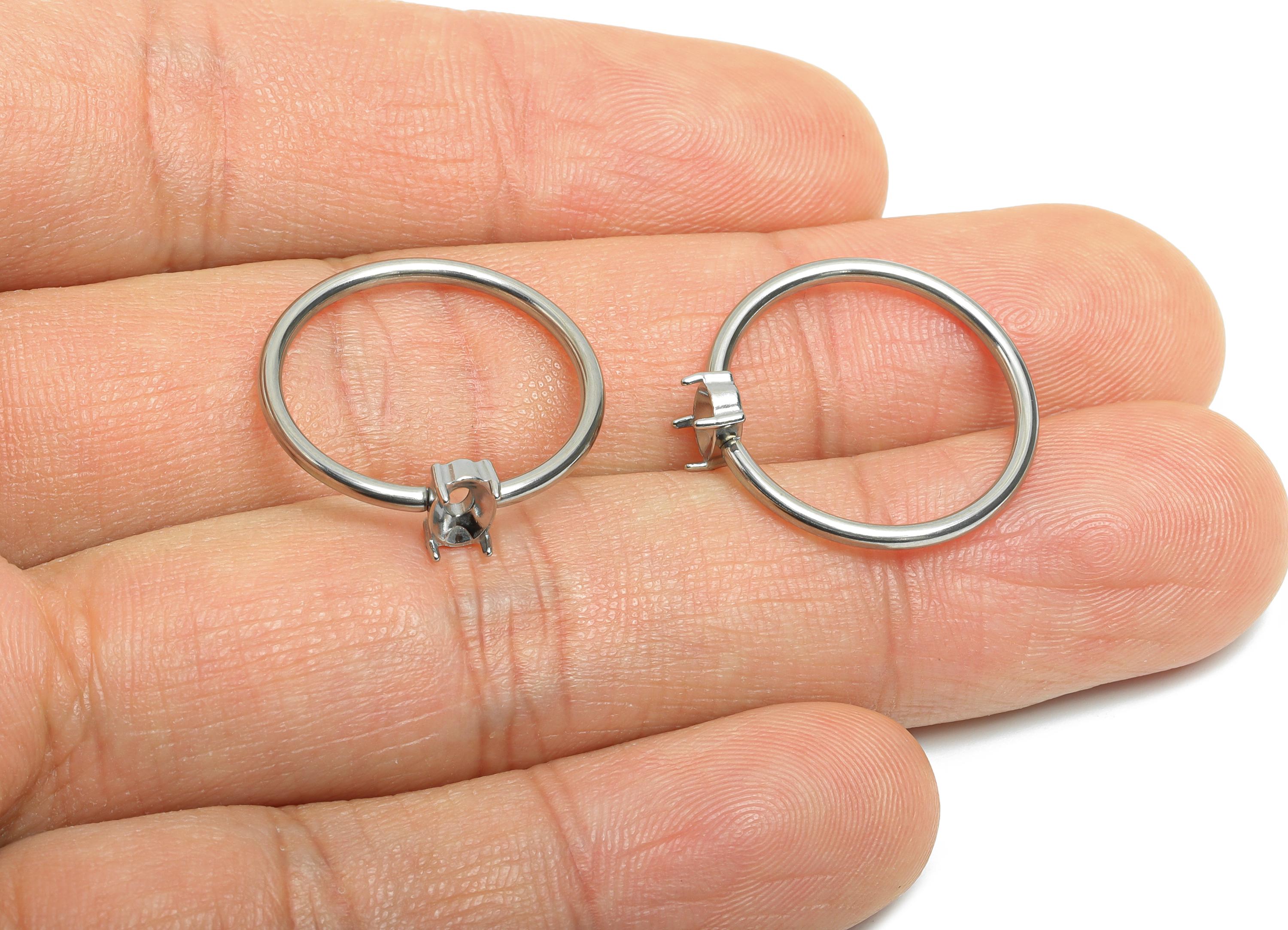 4x6mm Oval Setting Ring - Ring Inner Size #7/17.3mm - Steel Gemstone Holder Cabochon Ring Base - Prong Setting Ring - 21x20x1.5mm - SS1553-7 - DOMEDBAZAAR