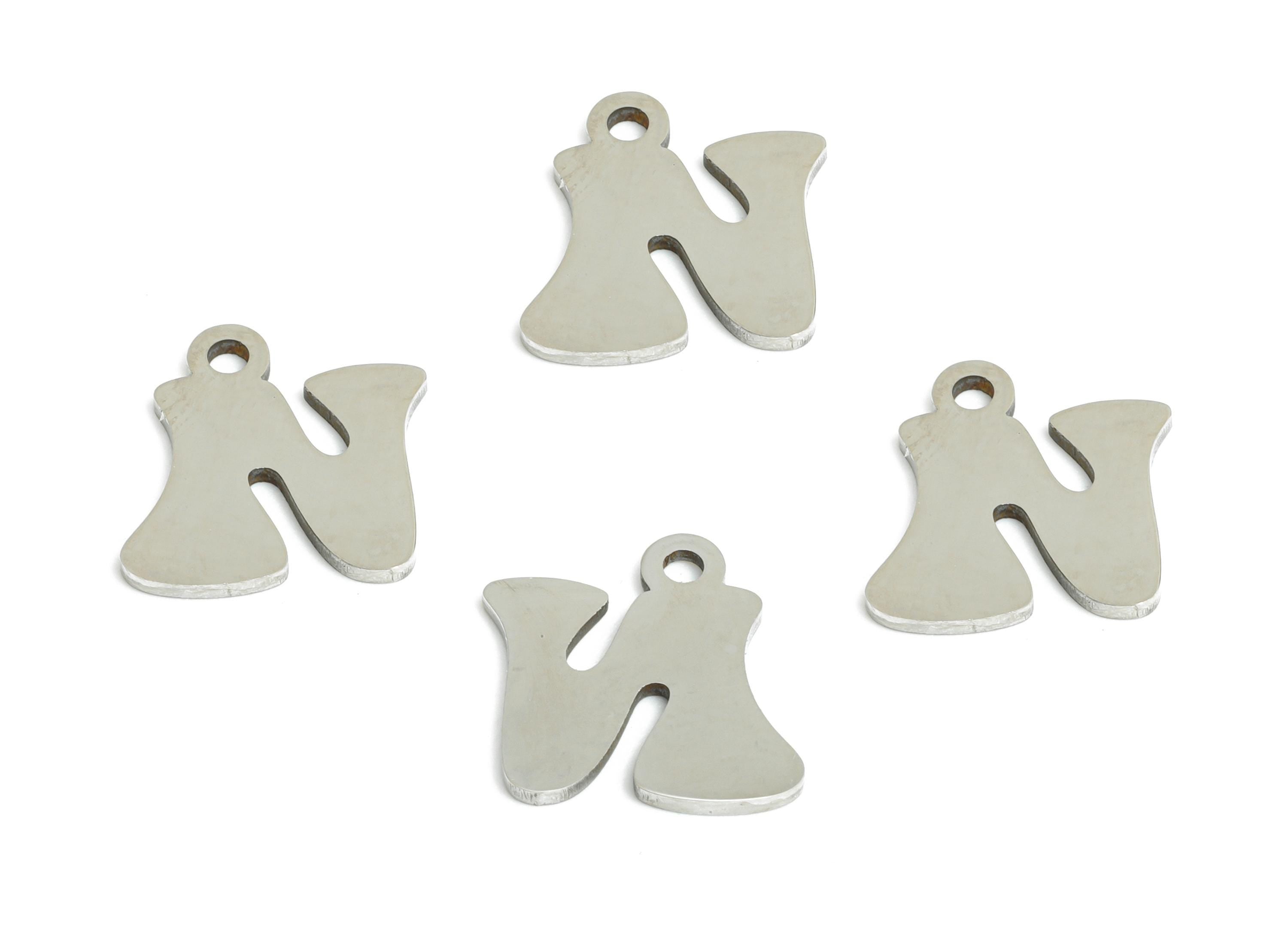 Steel Letter N Charms - Personalized Initial Pendant for Bracelet - Unique Name Jewelry - Stylish Statement DIY - 11.8x10.72x0.98mm - SS2396 - DOMEDBAZAAR