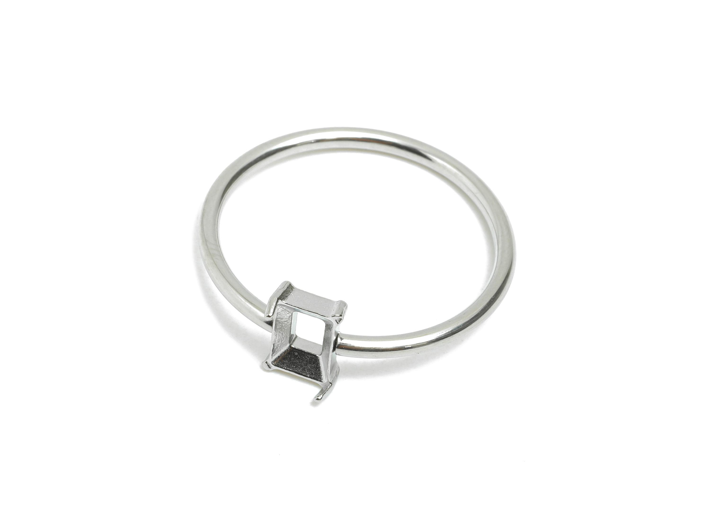 4x6mm Rectangle Setting Ring - Prong Ring Settings - Ring Inner Size #8/18.1mm - Gemstone Holder Cabochon Ring Base - 23x21x1.5mm - SS1549-8 - DOMEDBAZAAR