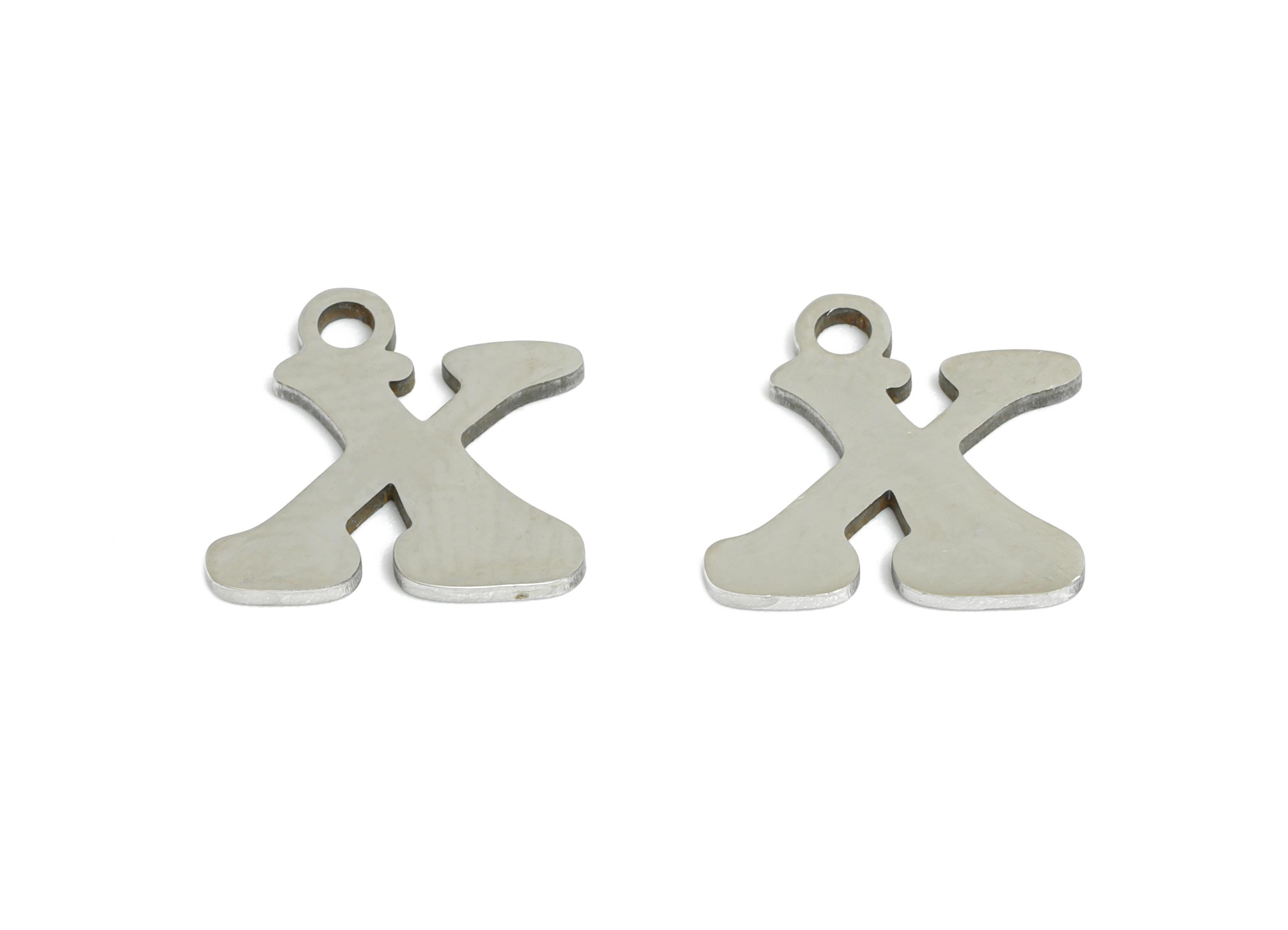 Steel Letter X Charm - Personalized Initial Pendant for Bracelet - Unique Name Jewelry - Stylish Statement DIY - 12.14x12x0.98mm - SS2406 - DOMEDBAZAAR