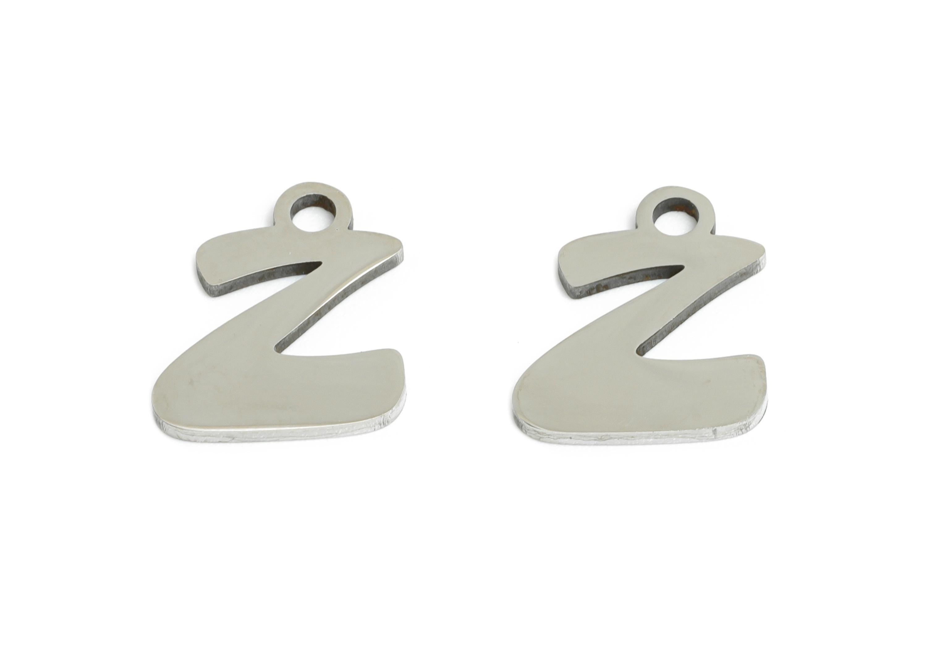 Steel Letter Z Charms - Personalized Initial Pendant for Bracelet - Unique Name Jewelry - Stylish Statement DIY - 11.8x10x0.98mm - SS2408 - DOMEDBAZAAR