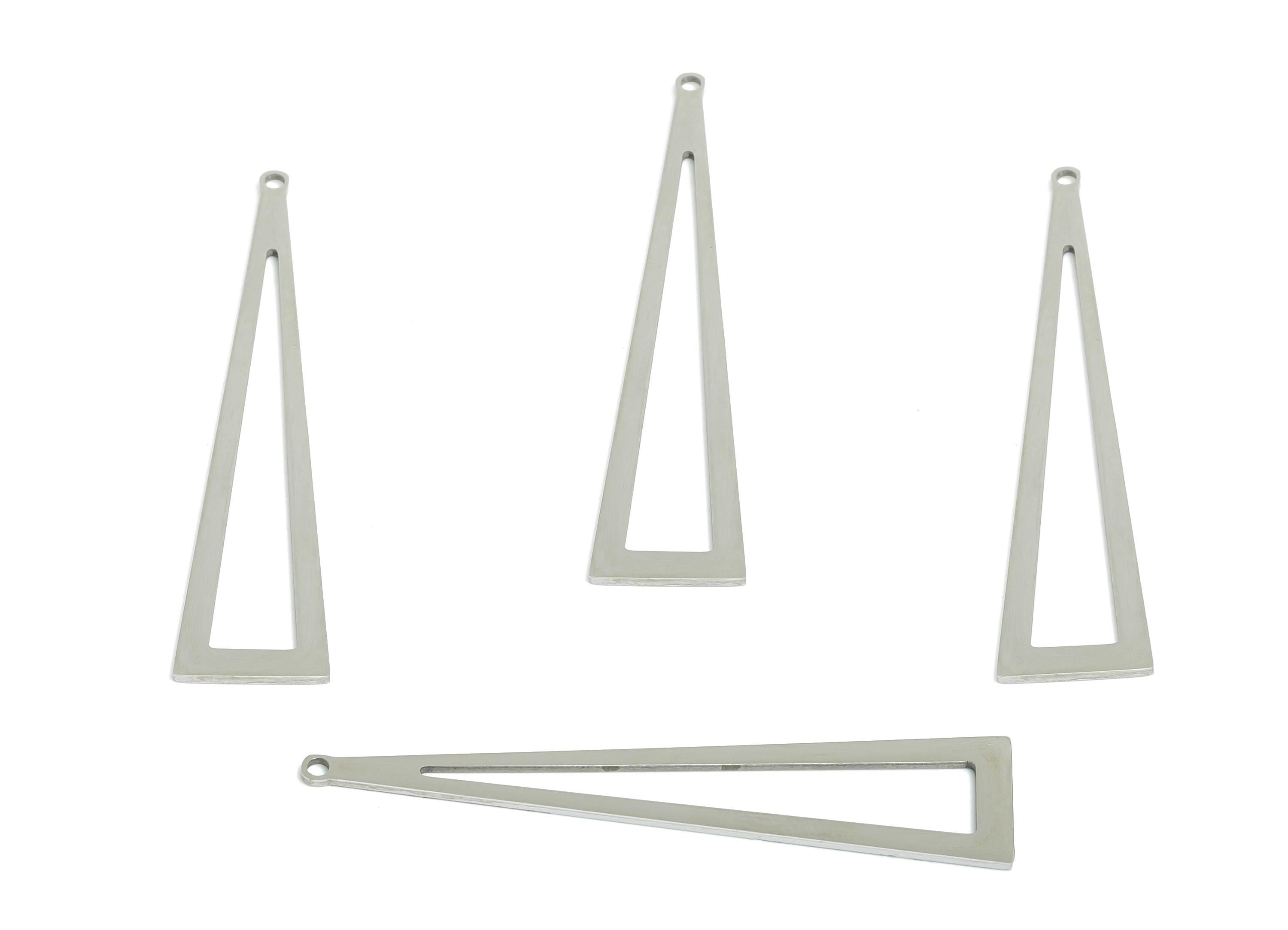 Steel Triangle Pendant - Hollow Triangle Geometric Component - Flat Metal Jewelry Supplies - DIY Craft Making - 50x11.22x0.98mm - SS2277 - DOMEDBAZAAR