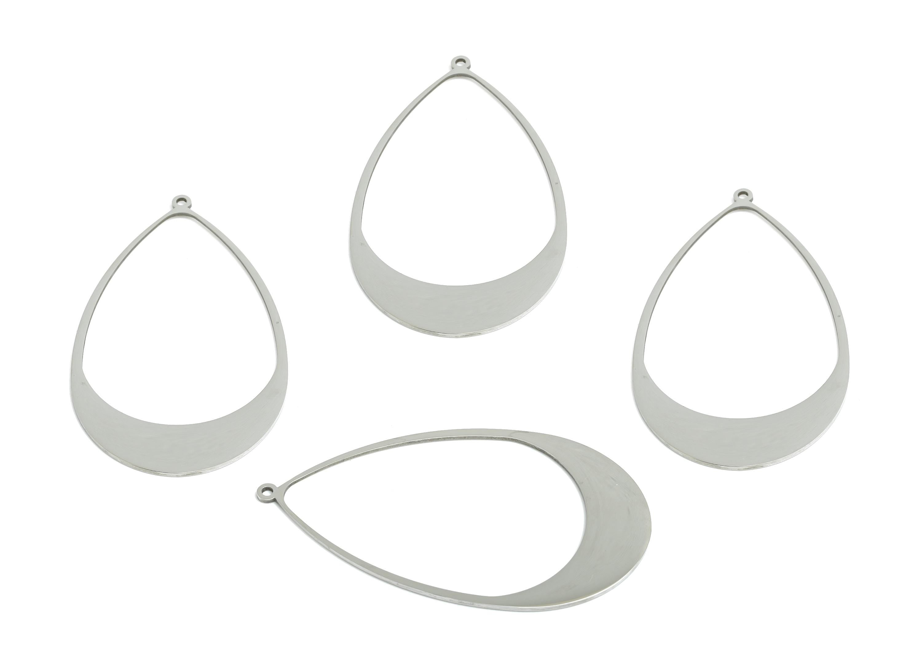 Steel Drop Pendant - Hollow Teardrop Geometric Component - Modern Flat Metal Jewelry Supplies - DIY Craft Making - 52.3x30x0.98mm - SS2287 - DOMEDBAZAAR