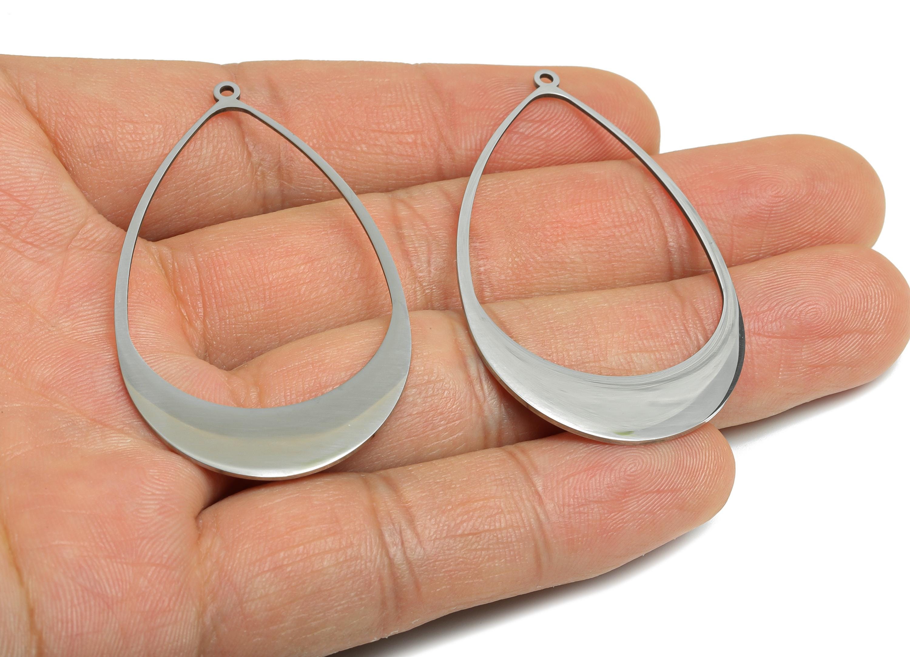 Steel Drop Pendant - Hollow Teardrop Geometric Component - Modern Flat Metal Jewelry Supplies - DIY Craft Making - 52.3x30x0.98mm - SS2287 - DOMEDBAZAAR