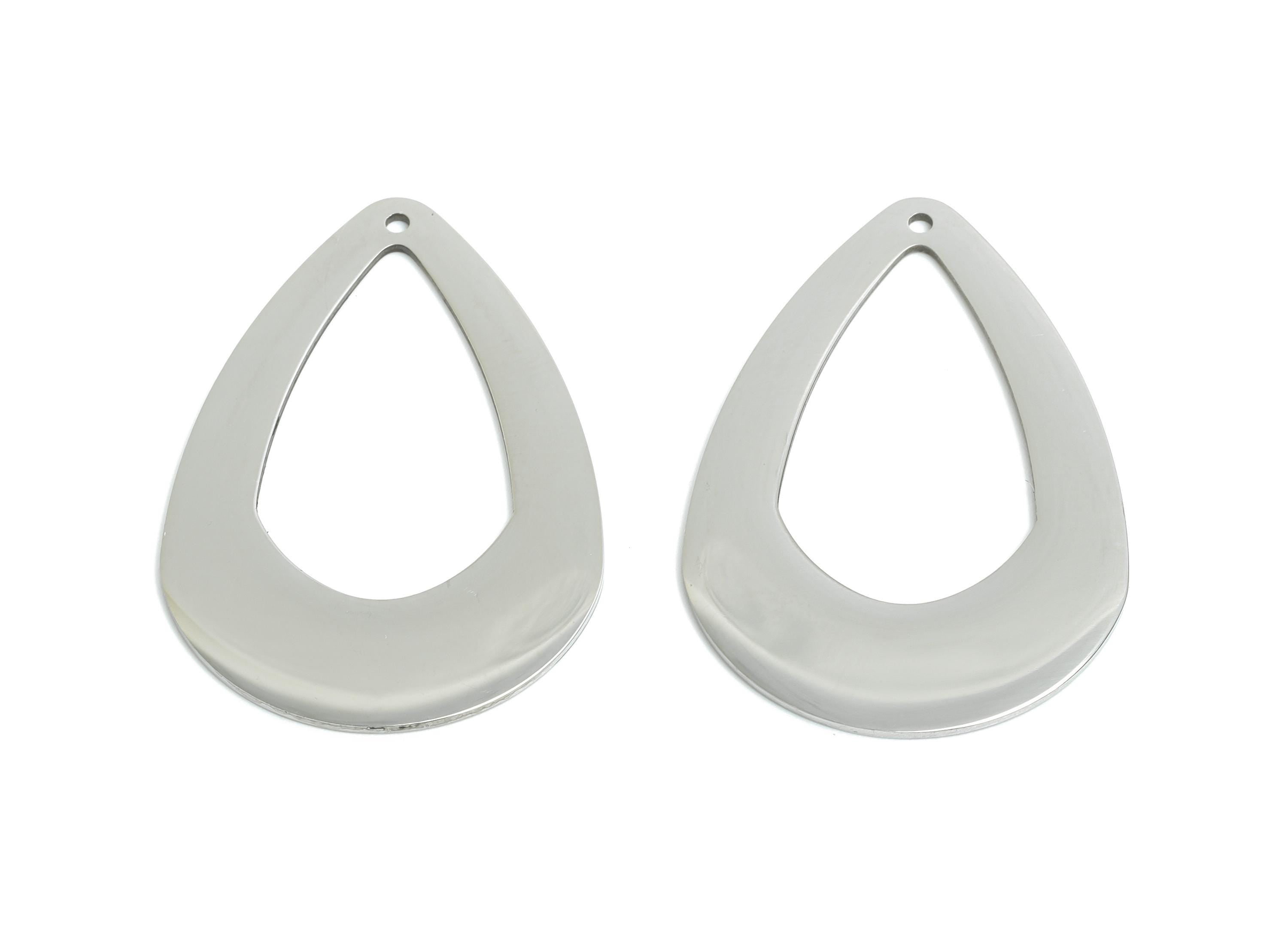 Steel Drop Pendant - Hollow Teardrop Hoop Geometric Component - Modern Flat Metal Jewelry Charm - DIY Craft Making - 40x27x0.98mm - SS2288 - DOMEDBAZAAR