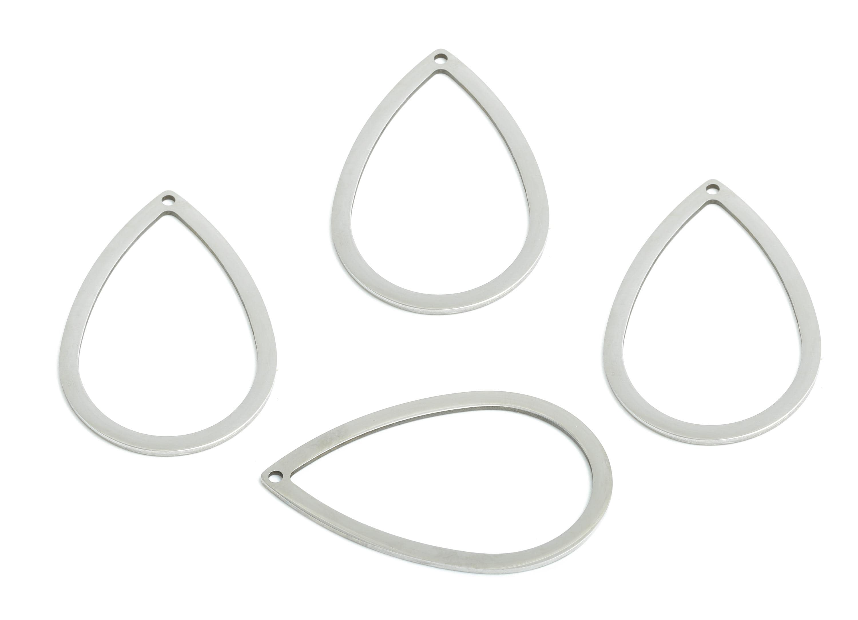 Steel Drop Ring Pendant - Hollow Teardrop Geometric Component - Modern Flat Metal Jewelry Charm - DIY Craft Making - 36x23x0.98mm - SS2291 - DOMEDBAZAAR
