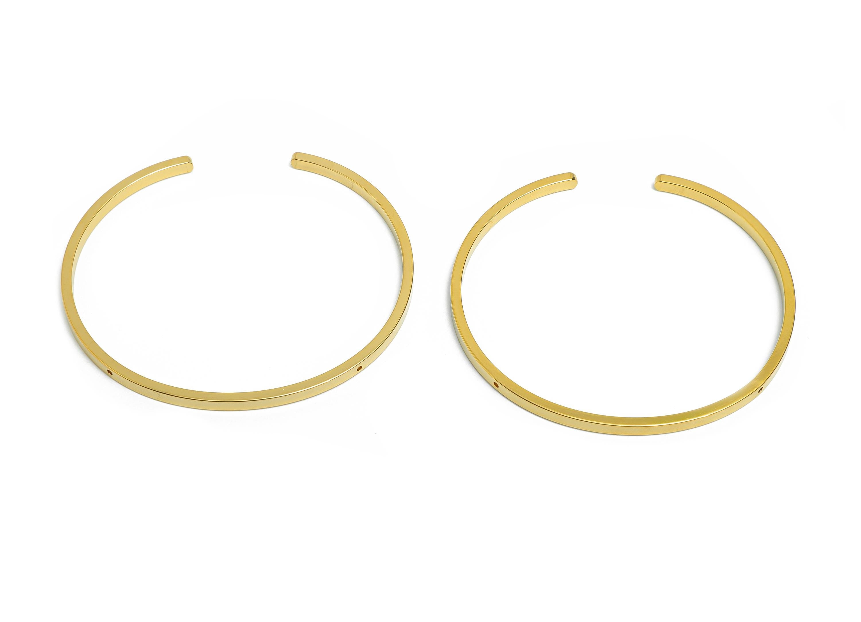 2*3mm  Steel Bangle Bracelet - Minimalist Cuff Bracelet With 2 Holes - Customizable Holes For Beading - 18K Vacuum Plating -61x55x3mm-SS2350