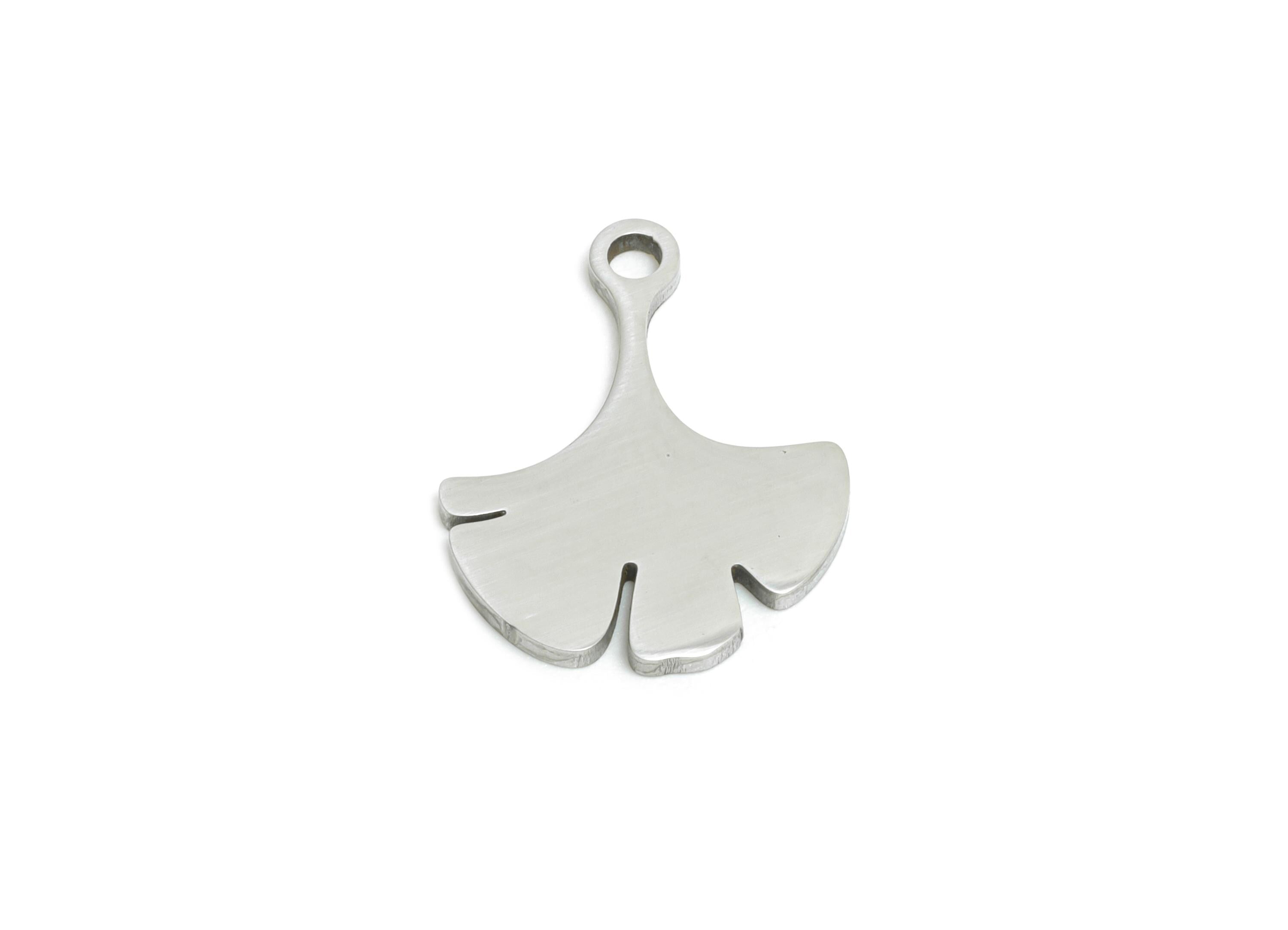 Steel Ginkgo Leaf Charm - Minimalist Botanical Pendant - Laser-Cut Metal Leaf Jewelry - Nature-Inspired Jewelry - 14.9x11.4x0.98mm - SS2368 - DOMEDBAZAAR