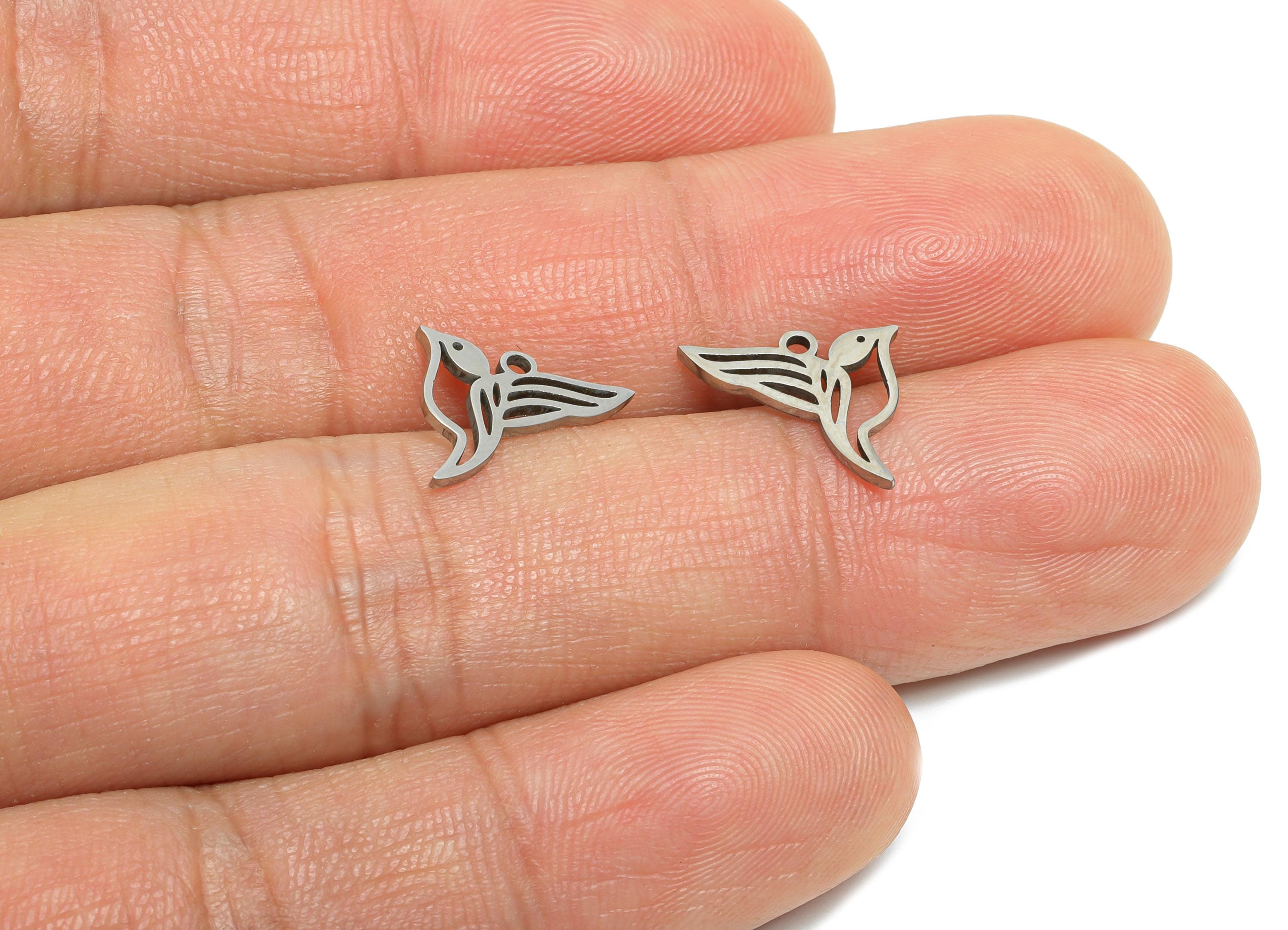 Steel Birds Charms - Elegant Animal Charm for Bracelet - Laser Cut Nature Theme Jewelry - Jewelry Making Supplies - 12x9.43x0.98mm - SS2365 - DOMEDBAZAAR