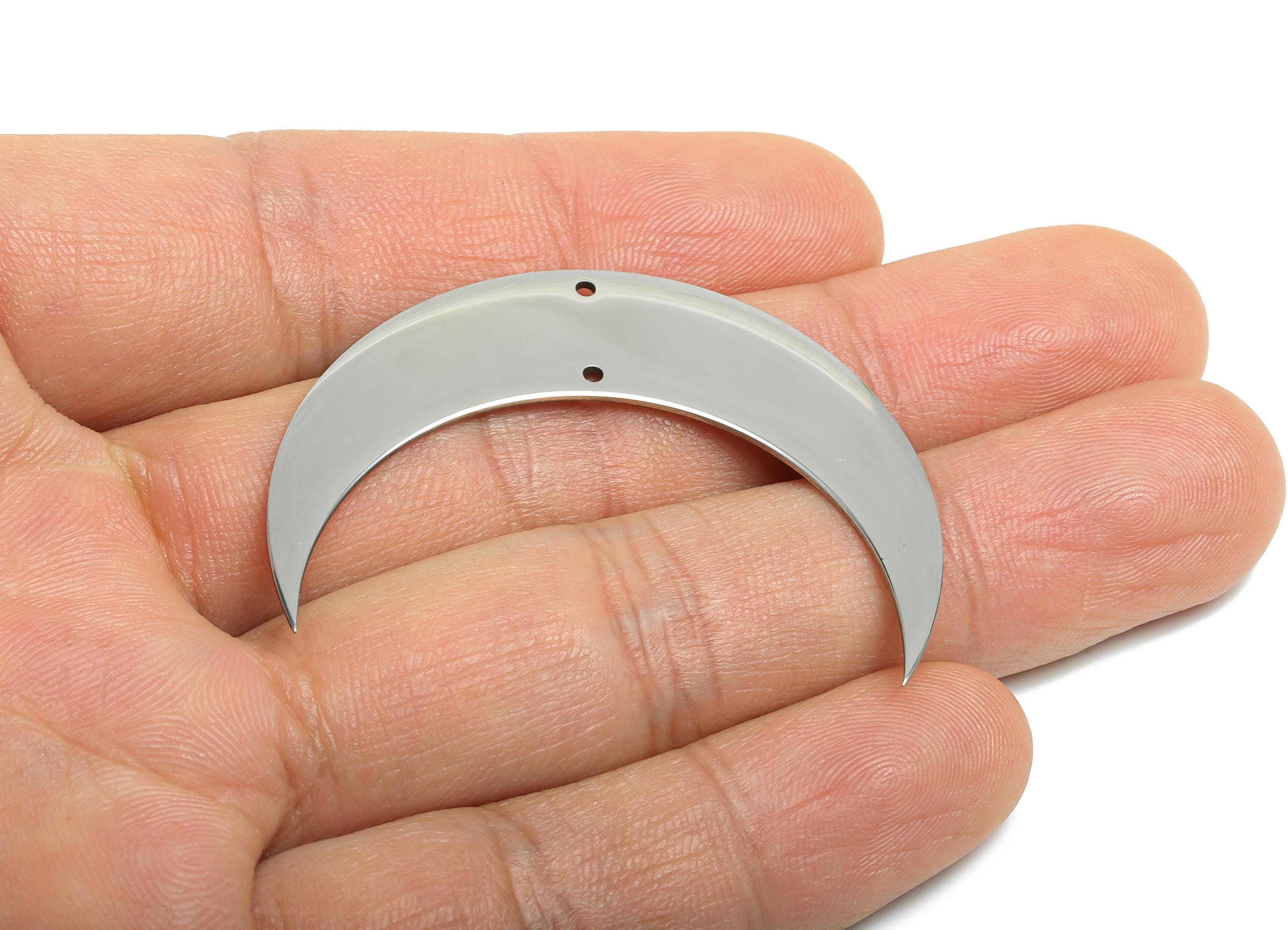 Steel Crescent Connector - Modern Moon Geometric Pendant - Celestial Laser Cut Industrial Jewelry - Steel Making - 46x32.8x0.98mm - SS2276 - DOMEDBAZAAR