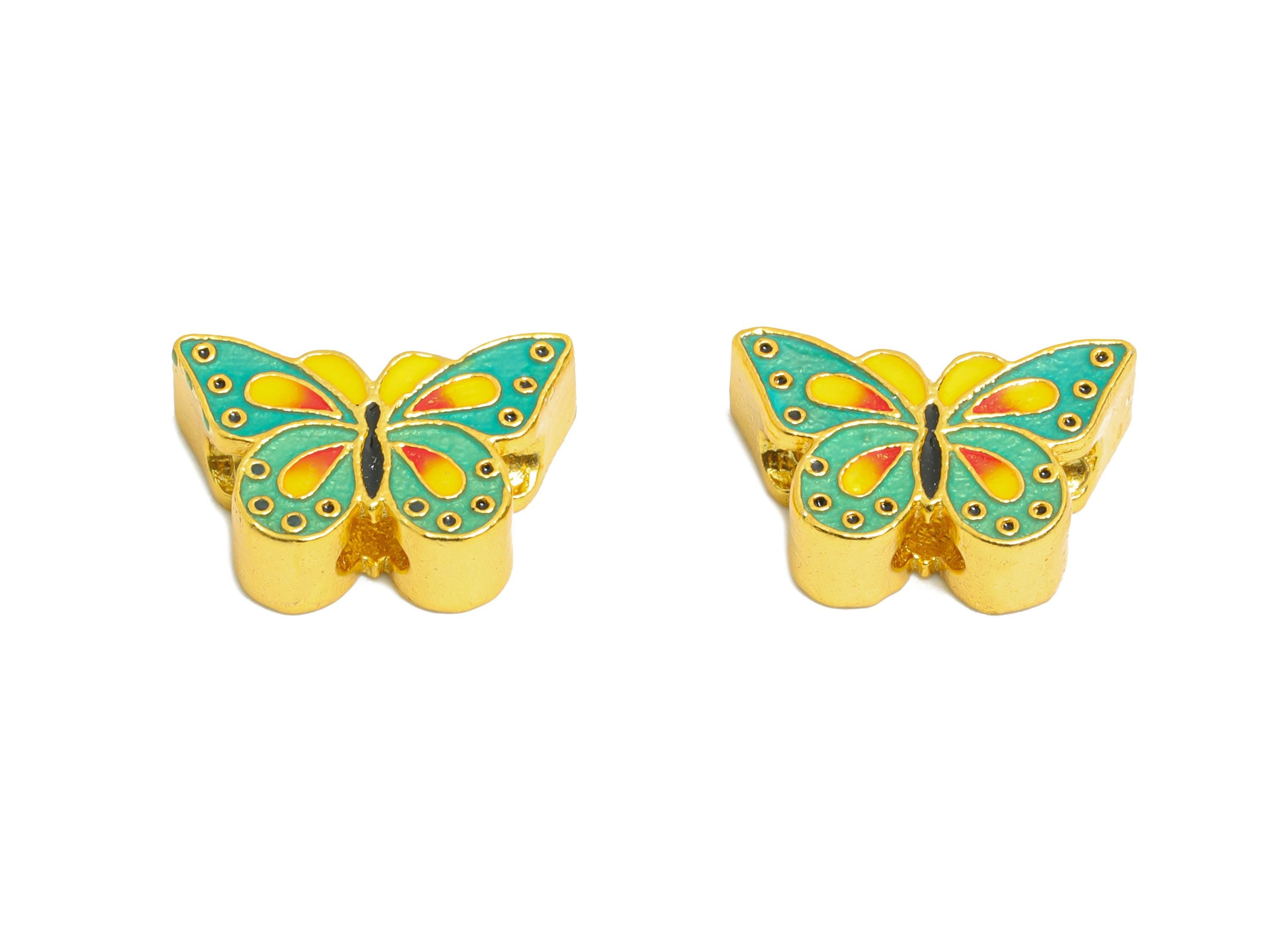 Brass Enamel Butterfly Bead - Multicolor Butterfly Bead - Gold Butterfly Charm for Bracelets - 24K Real Gold Plated - 7x11x3.69mm - RGP11001