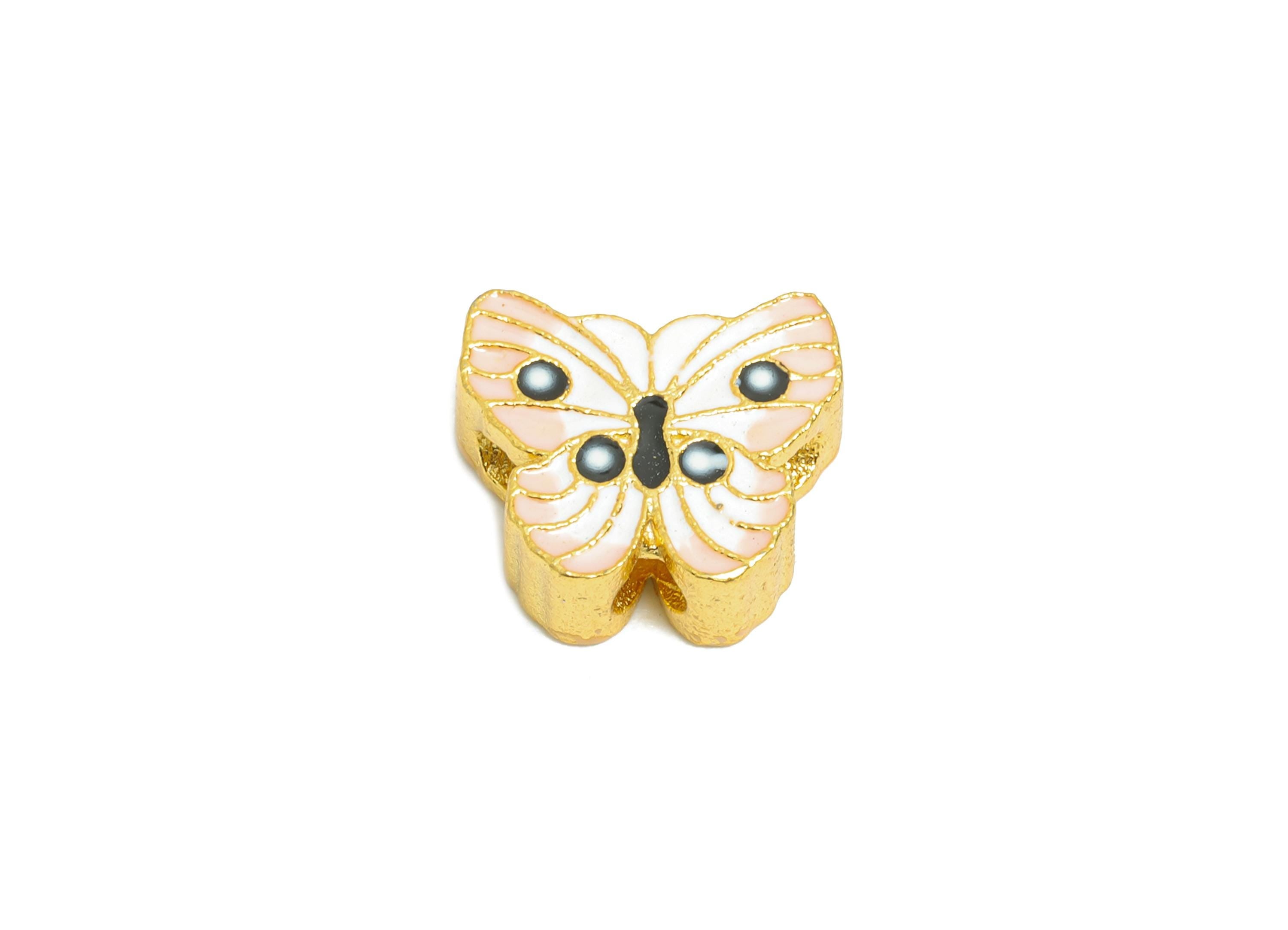 Brass Enamel Butterfly Bead - Multicolor Butterfly Bead - Boho Chic DIY Craft Bead for Bracelets - 24K Real Gold Plated - 9x10x3mm- RGP11002