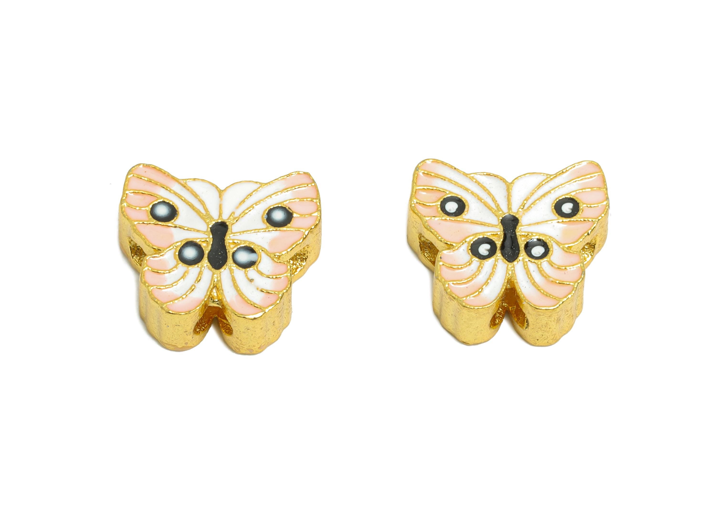 Brass Enamel Butterfly Bead - Multicolor Butterfly Bead - Boho Chic DIY Craft Bead for Bracelets - 24K Real Gold Plated - 9x10x3mm- RGP11002